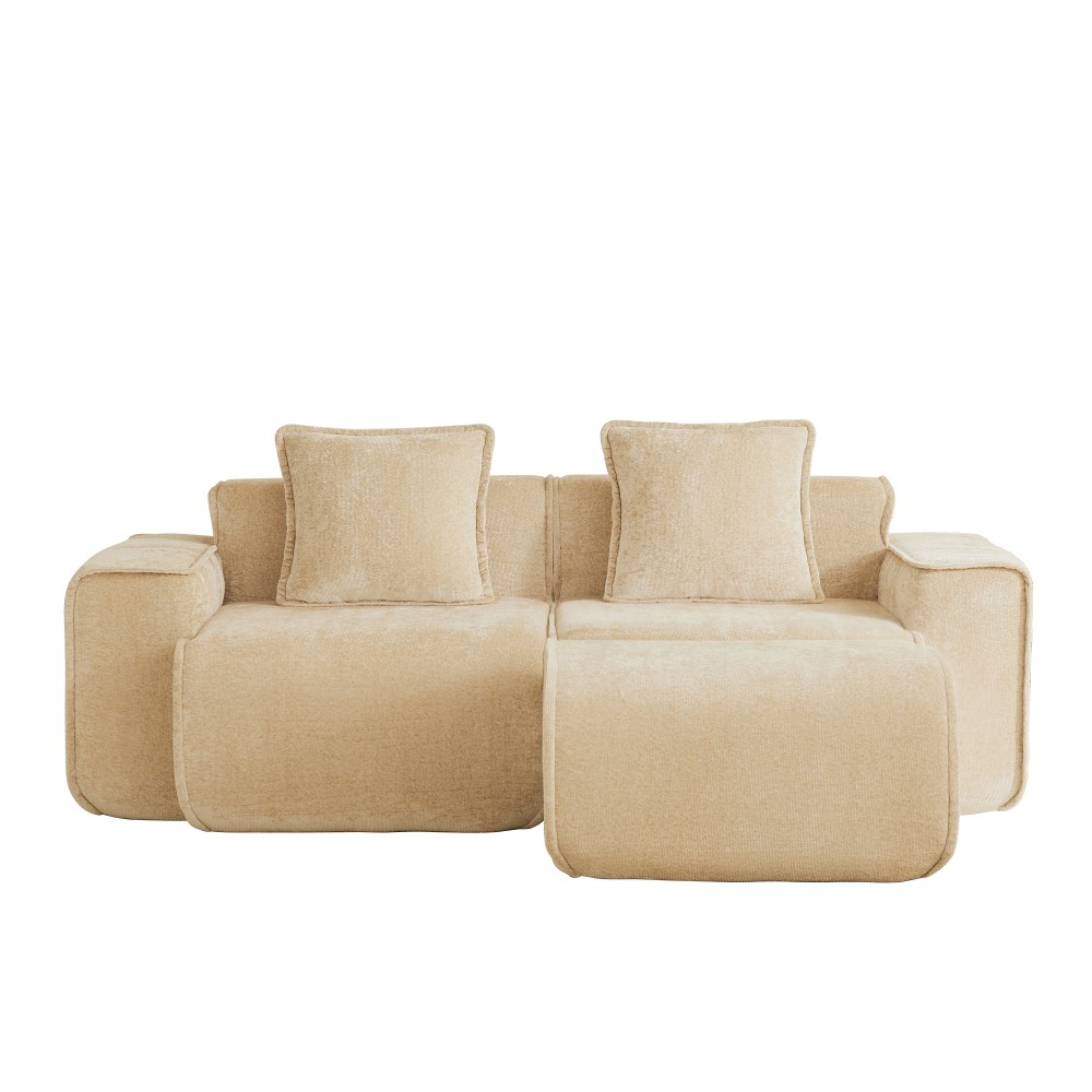 Modular 2-Seat L-Shape Sectional Sofa w/ Ottoman, Velvet Light Camel
