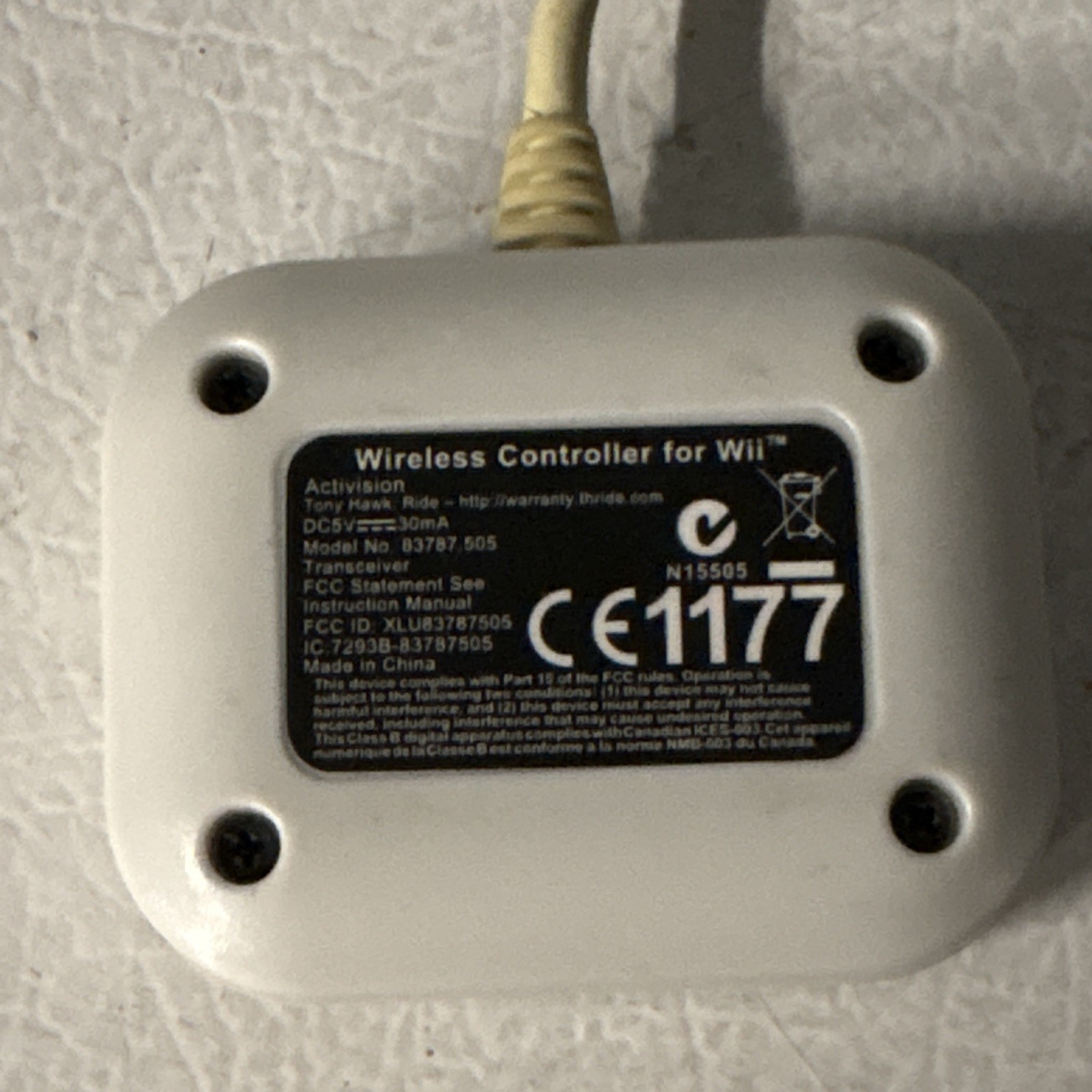 Activision Tony Hawk RIDE Wii Wireless Controller USB Receiver Dongle White