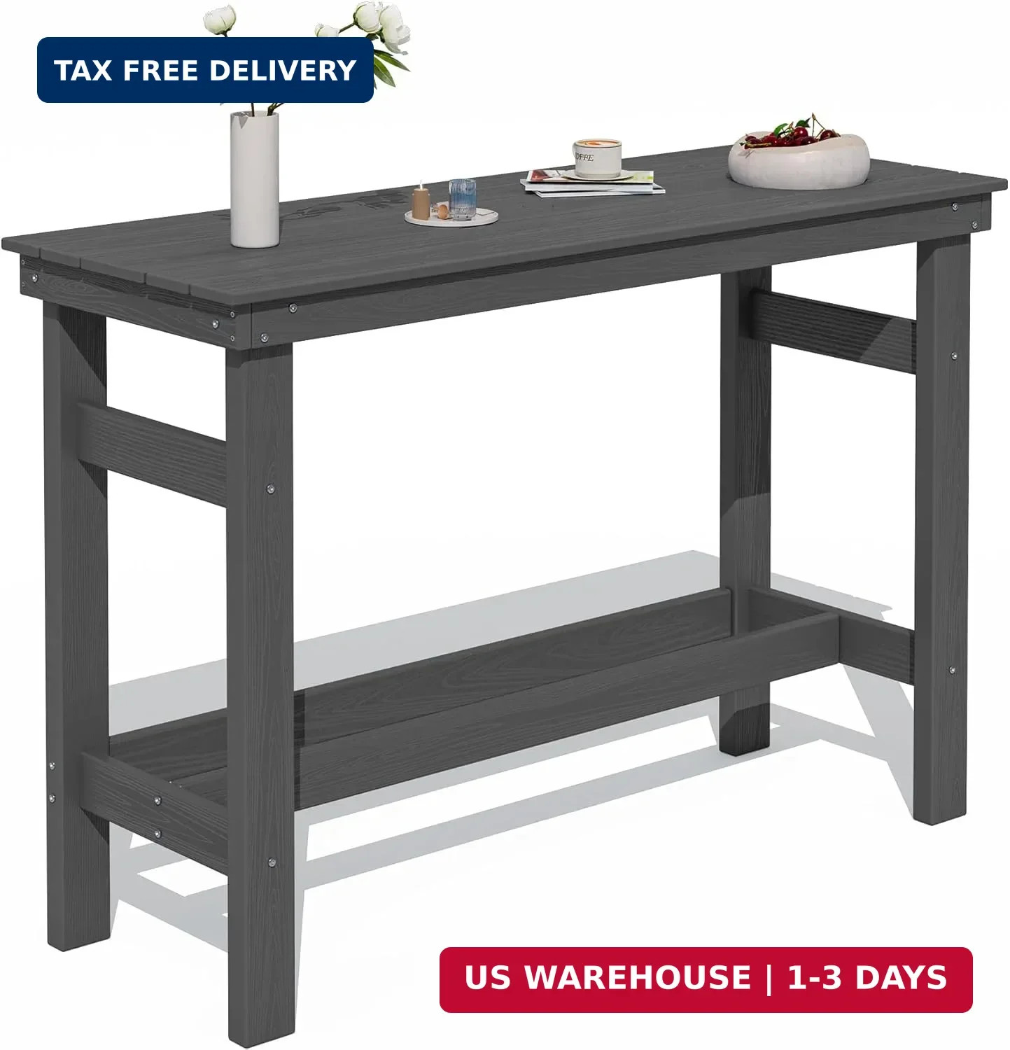 41" HDPE Outdoor Bar Table with 1.6" Umbrella Hole, Grey | Patio Bar Cou