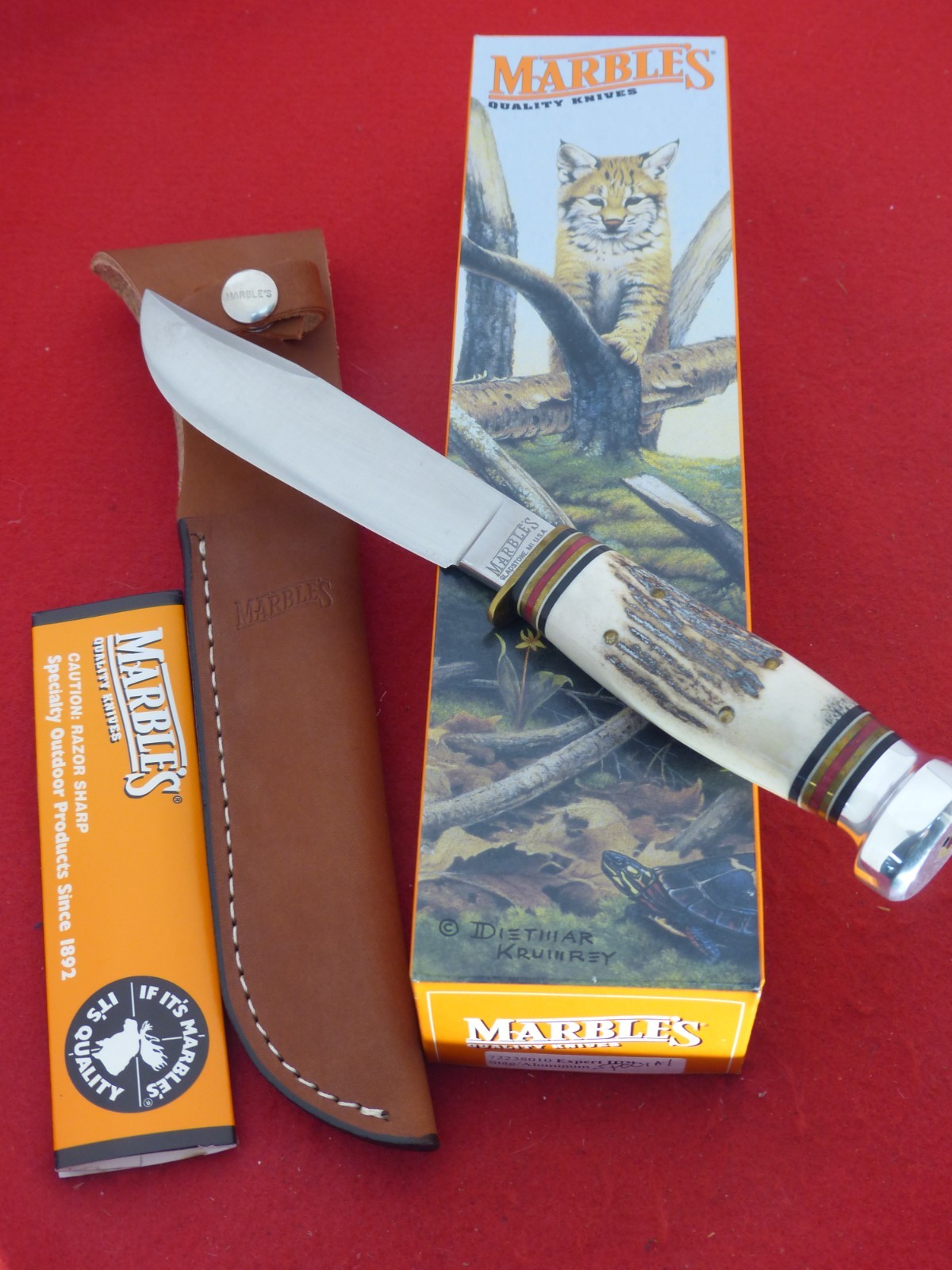 Marbles Gladstone USA Expert II Stag/aluminum mint fixed blade Sheath knife