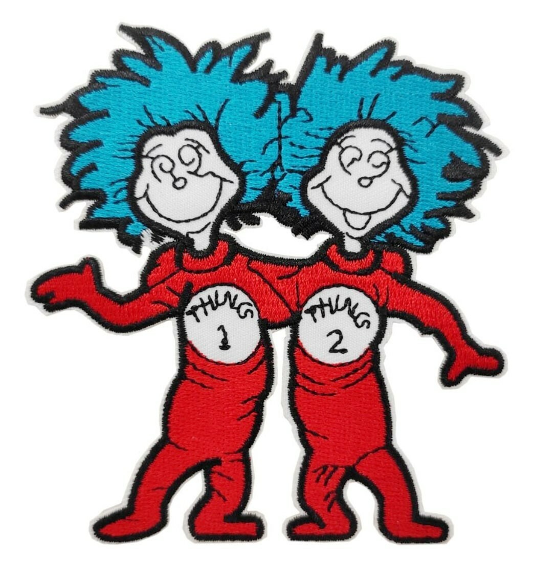 Suess Thing 1 and 2 Characters 4 Inches Tall Embroidered Iron On Patch