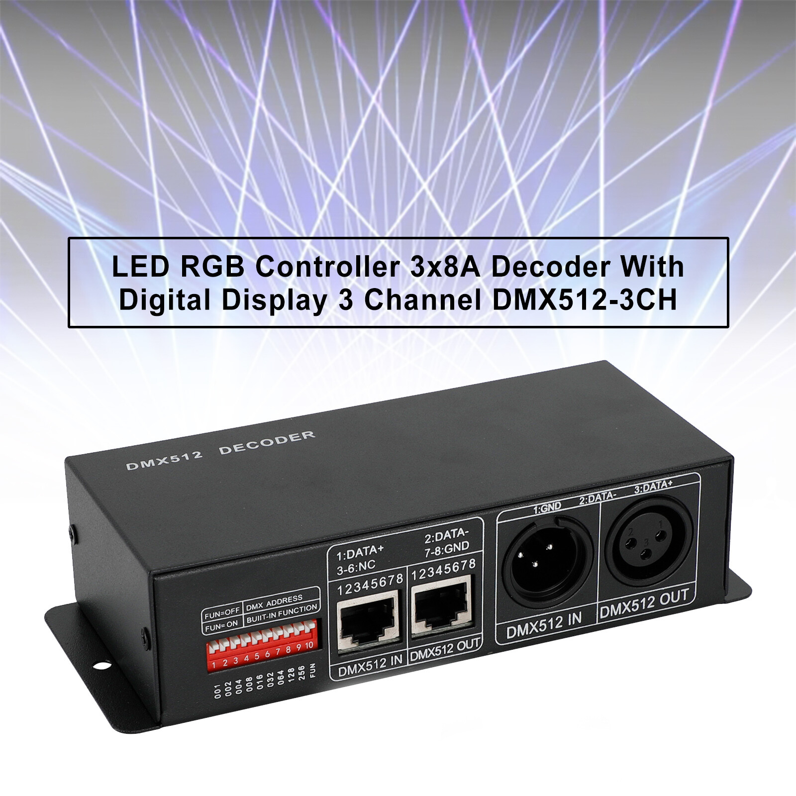 LED RGB Controller 3x8A Decoder With Digital Display 3 Channel DMX512-3CH US B9