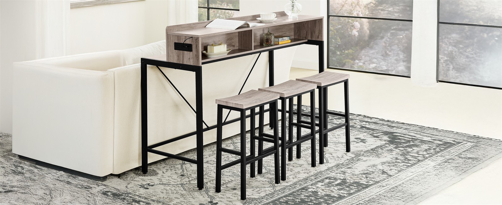 59 inch bar table, dining table, sofa table with power socket and LED light, 3