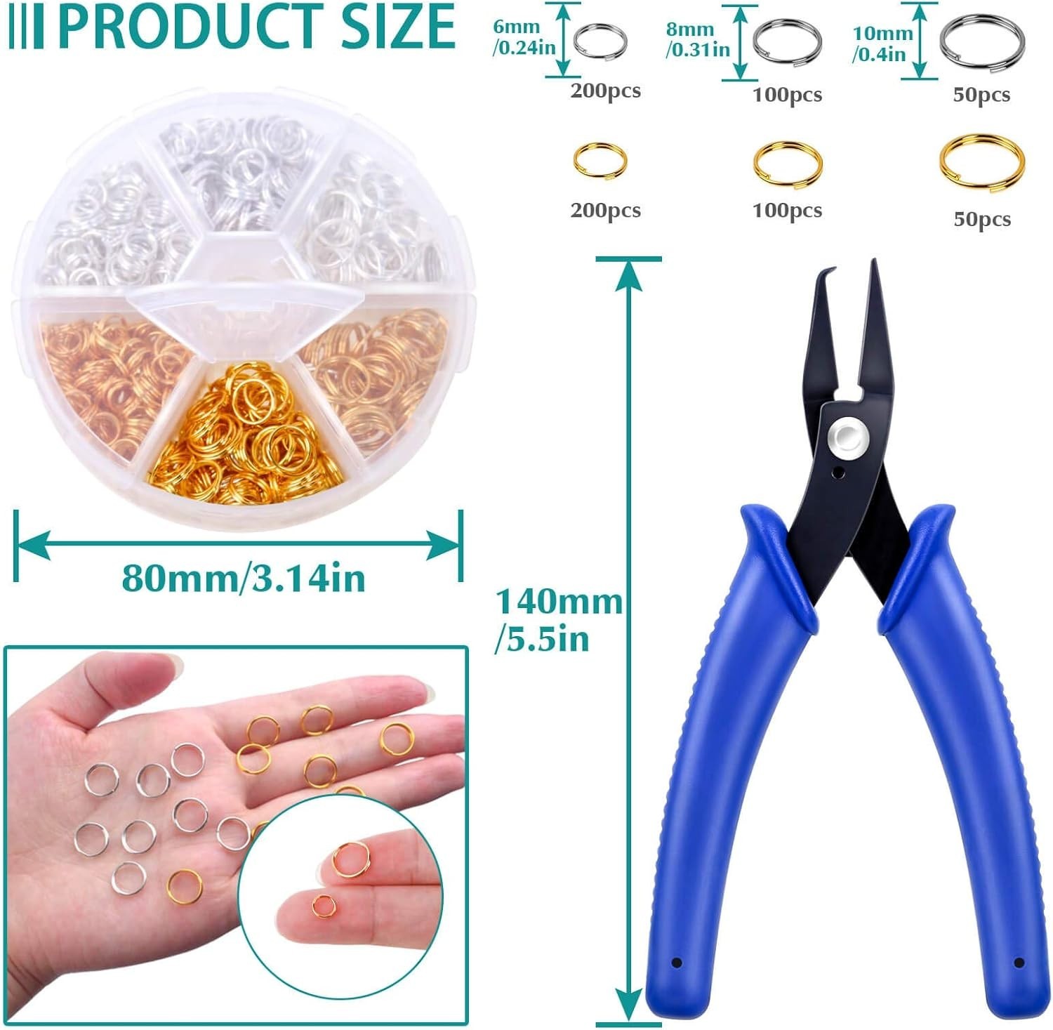 Split Rings for Jewelry Making, 700pcs Small Split Ring with Split Ring Plier...