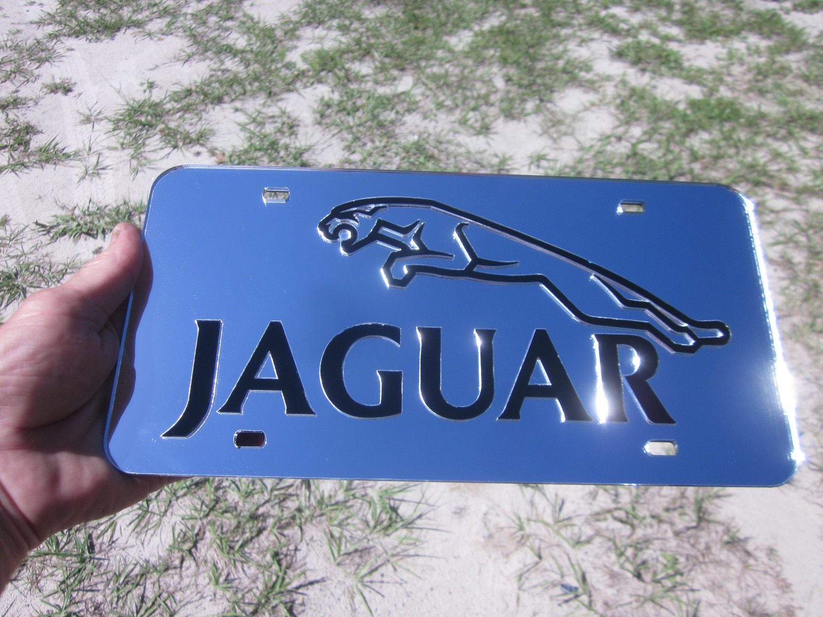 Jaguar Chrome Mirror License Plate Auto Tag