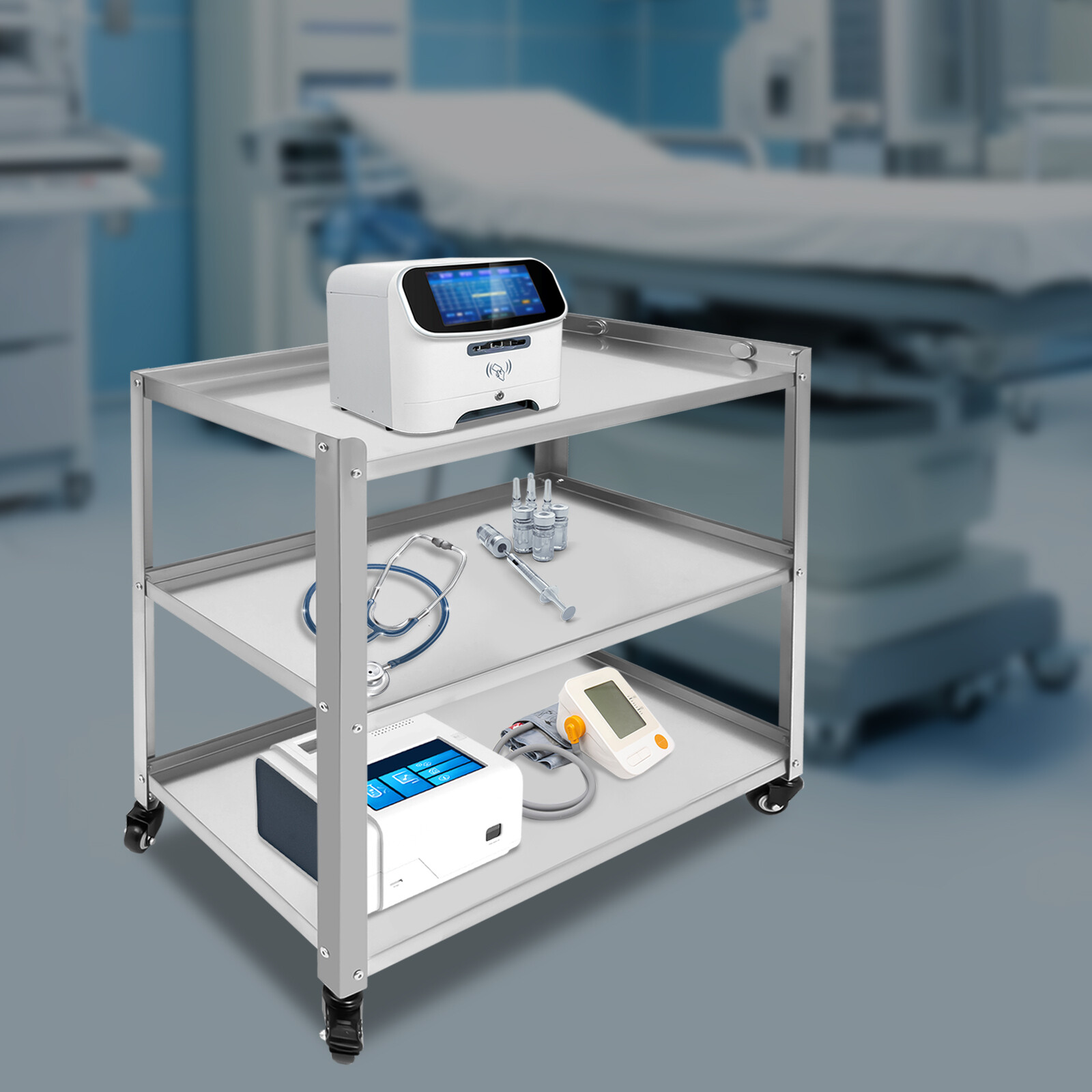 Stainless Steel Kitchen Trolley Cart, Utility Serving Storage Rolling Car Shelf