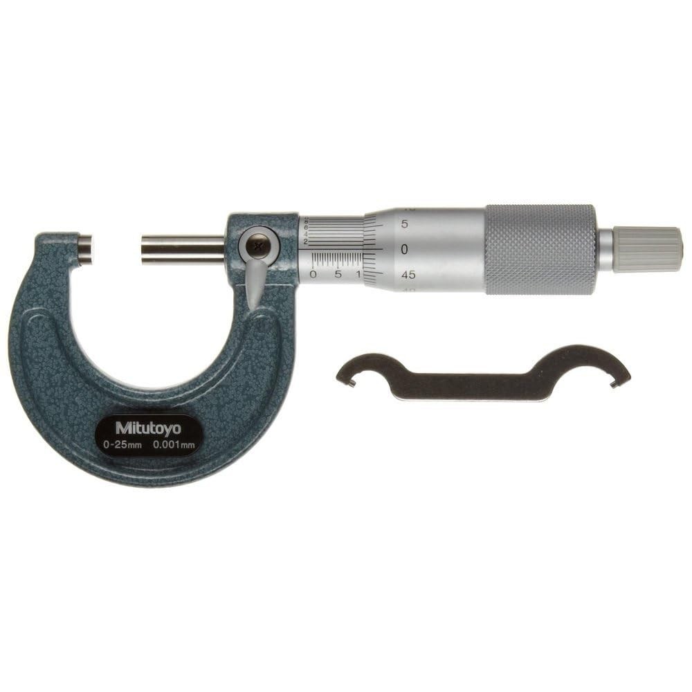 Mitutoyo 103-129 Outside Micrometer, Baked-enamel Finish, Ratchet 0-25mm