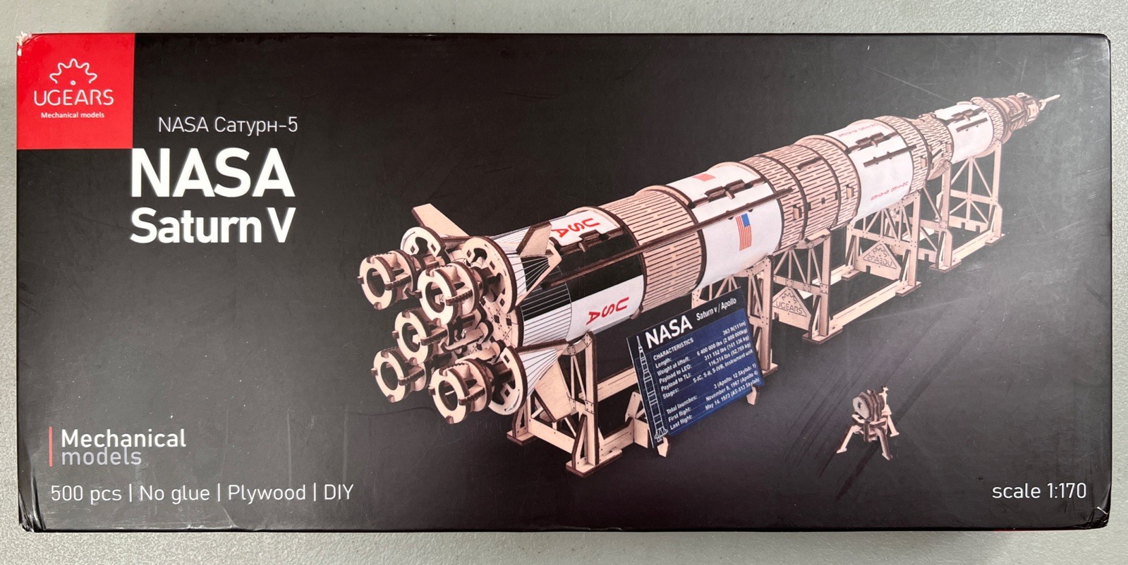UGEARS NASA Saturn V 3D Wooden Mechanical Model Rocket Kit Space Ship New Sealed