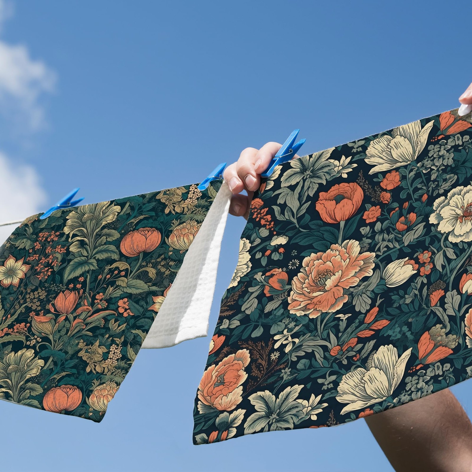Vintage Cottagecore Floral Kitchen Dish Towels, Retro Rustic Midcentury Moder...