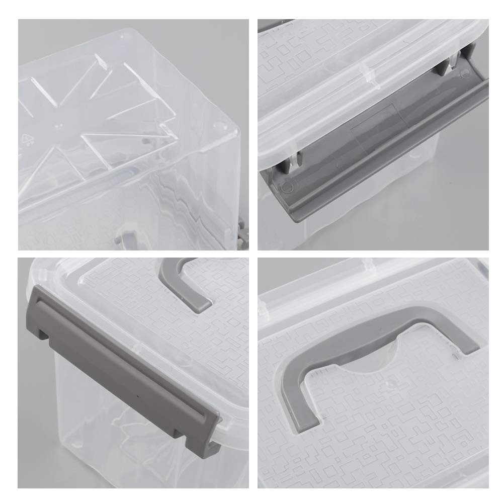 Pekky 3.5 Quart Clear Plastic Bins Plastic Small Handle Storage Box 6 PacksGray