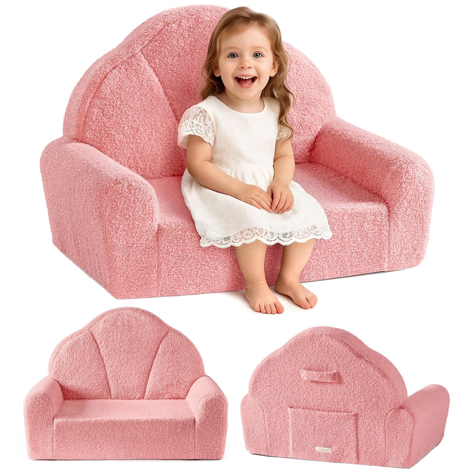 Toddler Chair, Comfy Kids Sofa with Teddy Fleece, High Resilience Sponge, and...