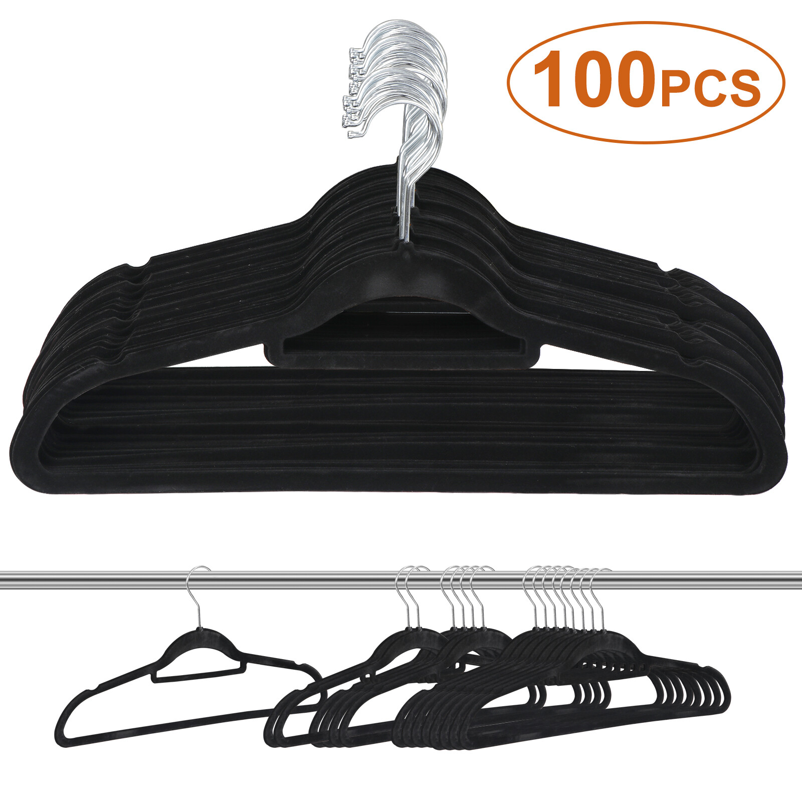 100PCS Velvet Hangers Premium Non-Slip Flocked Clothes Hangers 360° Swivel Hook