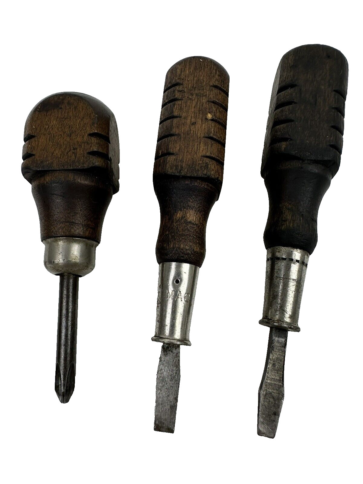 Vintage Stubby Wooden Handle ScrewdriverS Lot of 3 MAC Tools?