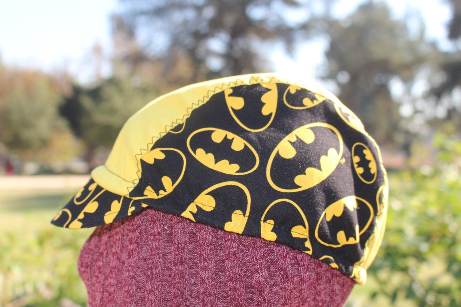 CYCLING CAP BATMAN LOGO  100% COTTON ONE SIZE & ANY SIZE  HANDMADE
