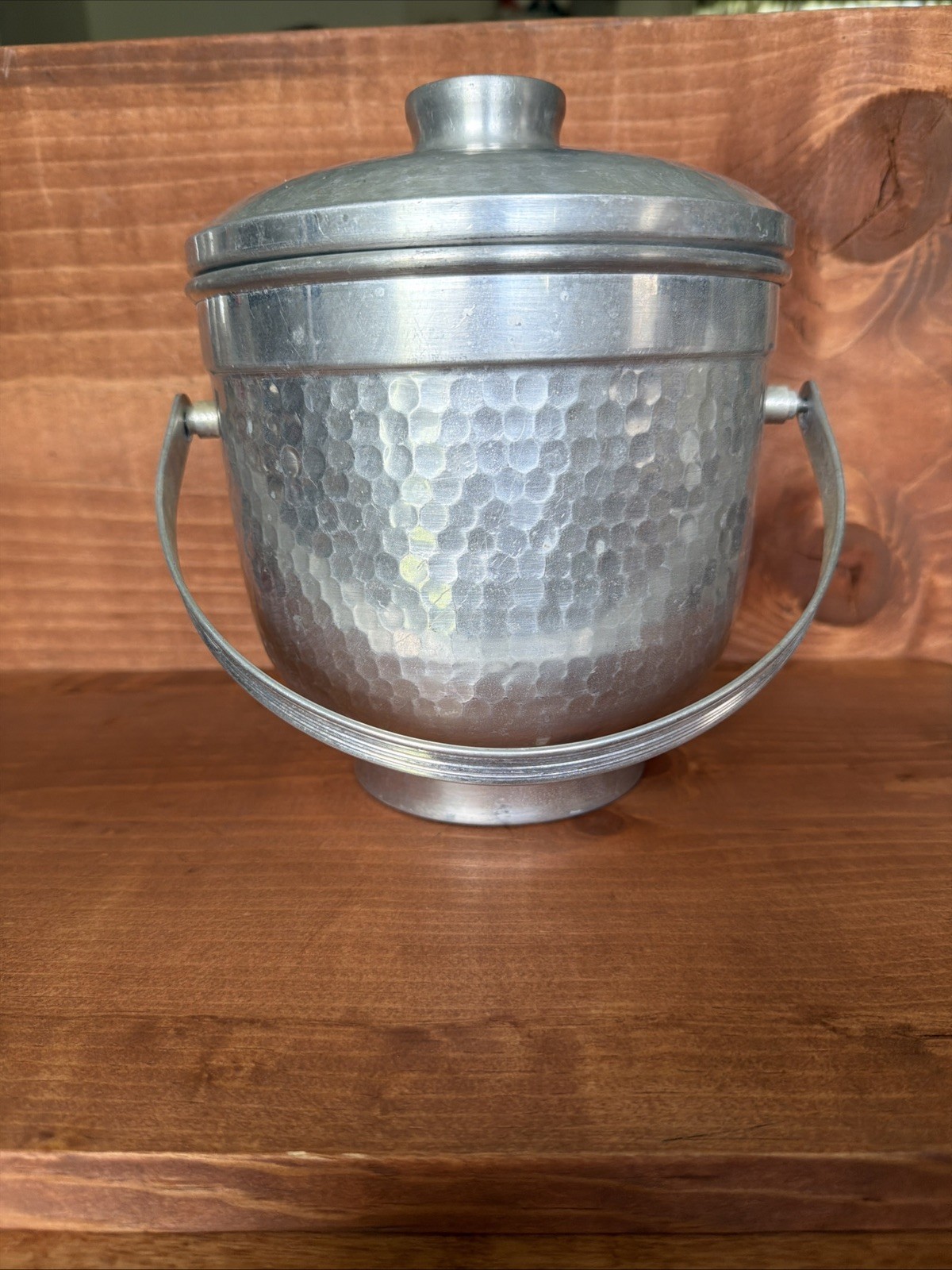 Vintage MCM Mid-Century Modern hammered aluminum lidded barware ice bucket Italy