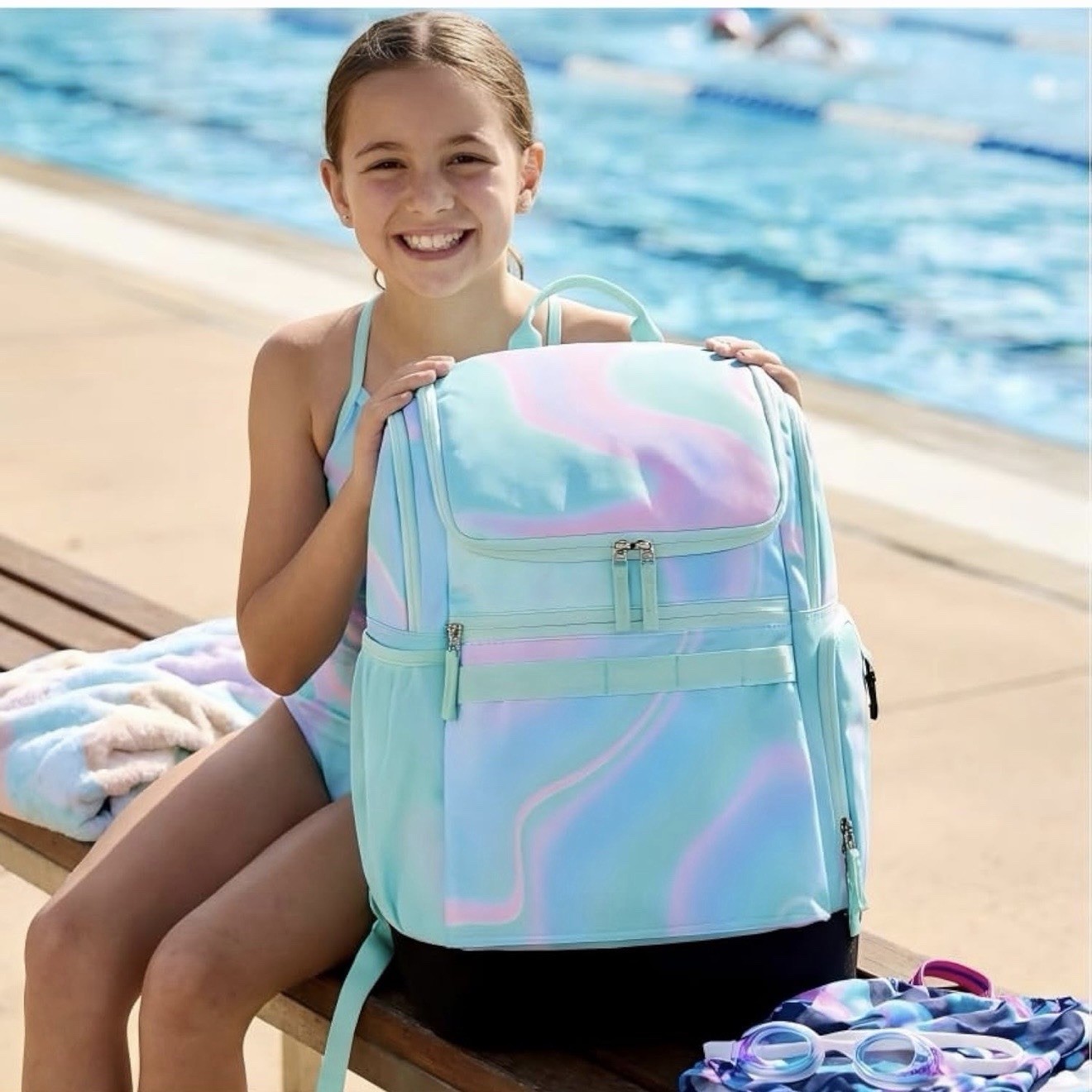 Swim Bag, 35L Waterproof Backpack with Wet Dry Compartments,Beach Bags For Girls