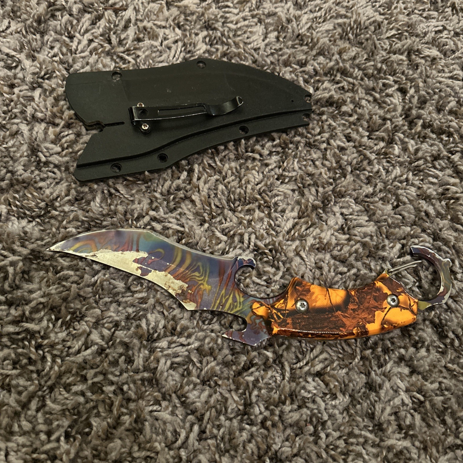ORANGE CAMO Fixed RAINBOW Blade Karambit Neck Knife