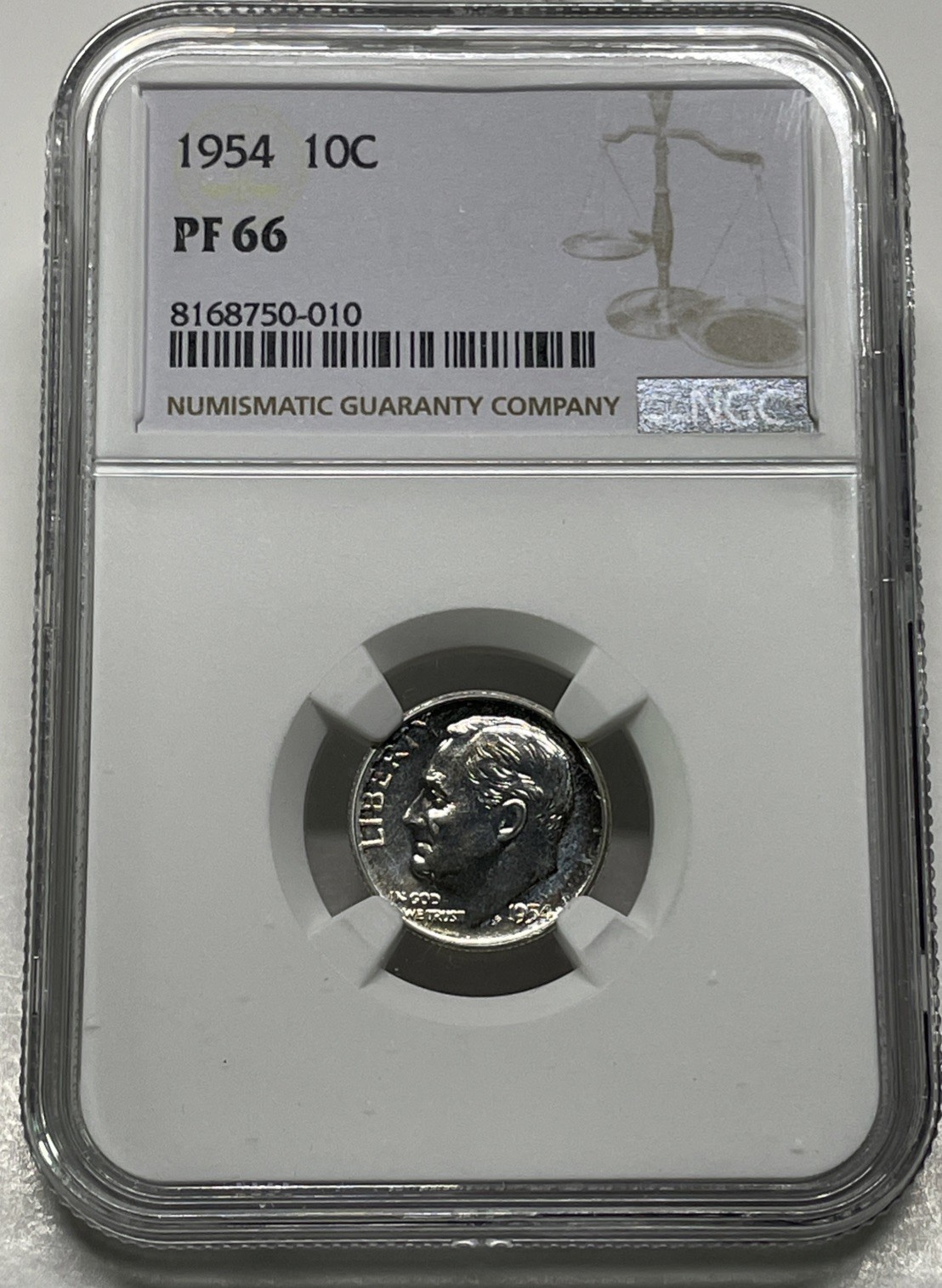 1954 Proof Roosevelt Dime 10c NGC Certified PF 66