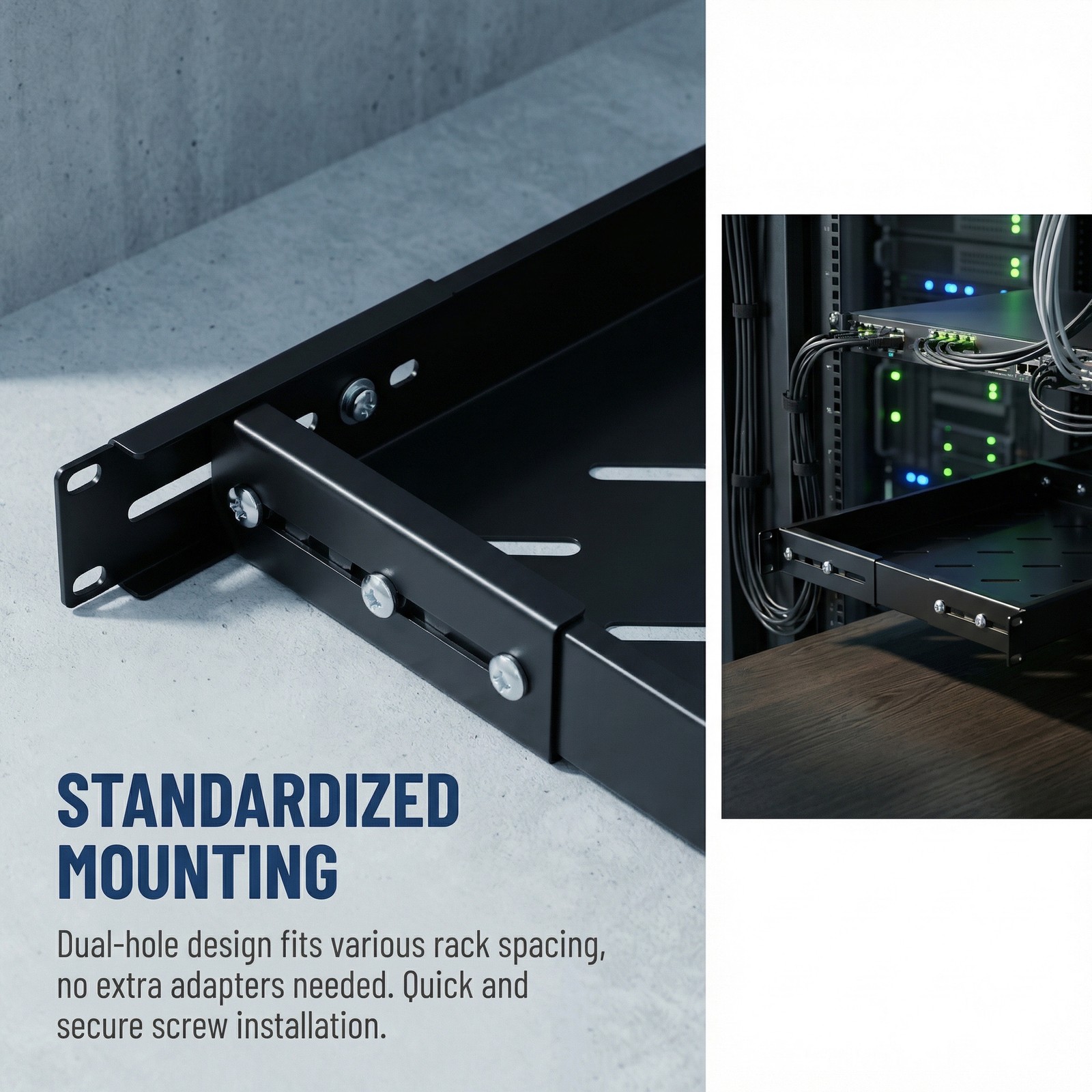 19" Rack Mount ADJUSTABLE Pull-Out Sliding Keyboard Mouse Network Shelf Tray
