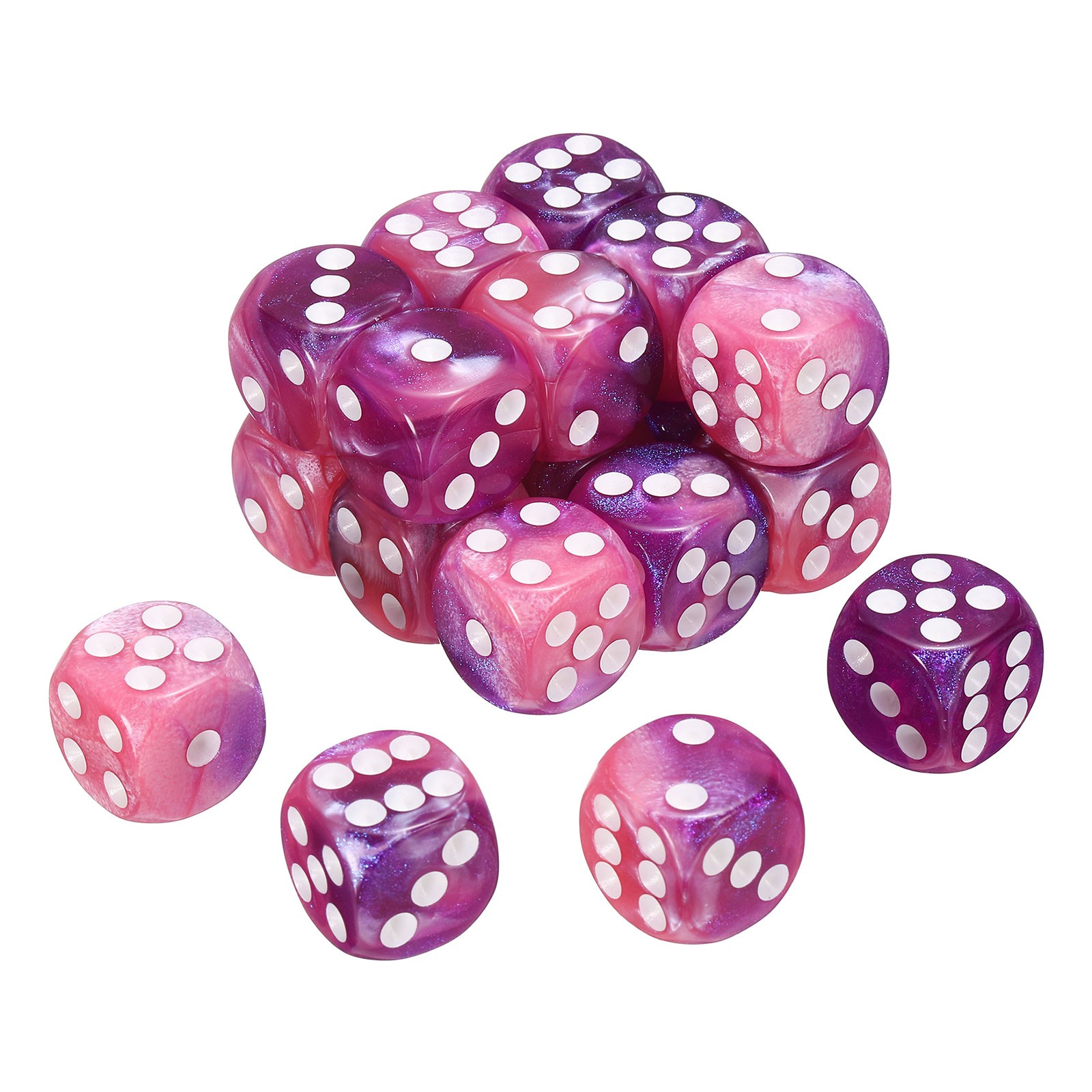 20Pcs 6 Sided Standard Dice, Acrylic D6 Pearl Pattern Dice (Purple and Pink)