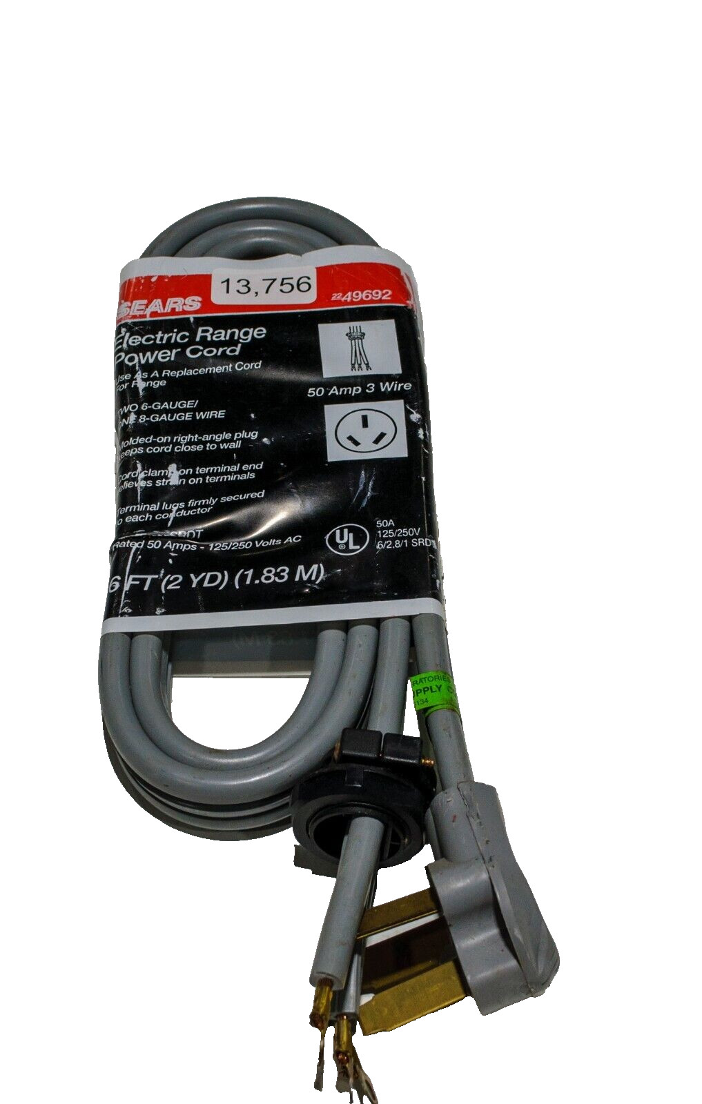 Sears 49692 Range Electrical Power Cord 6Ft 3Wire 50Amp