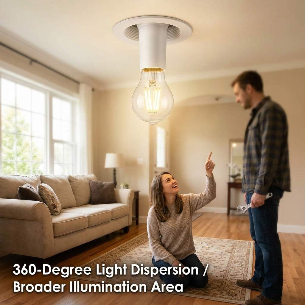 QWORK E26 Light Socket Extender 2.56 Inch Extension, 2 PackMedium Screw Base...
