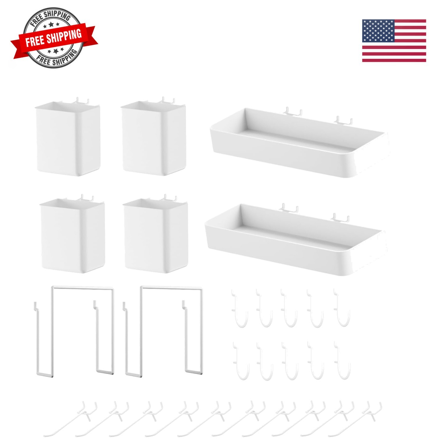 28-Packs Peg Board Organizer Accessories Kit, White | Includes ABS bins, shel...