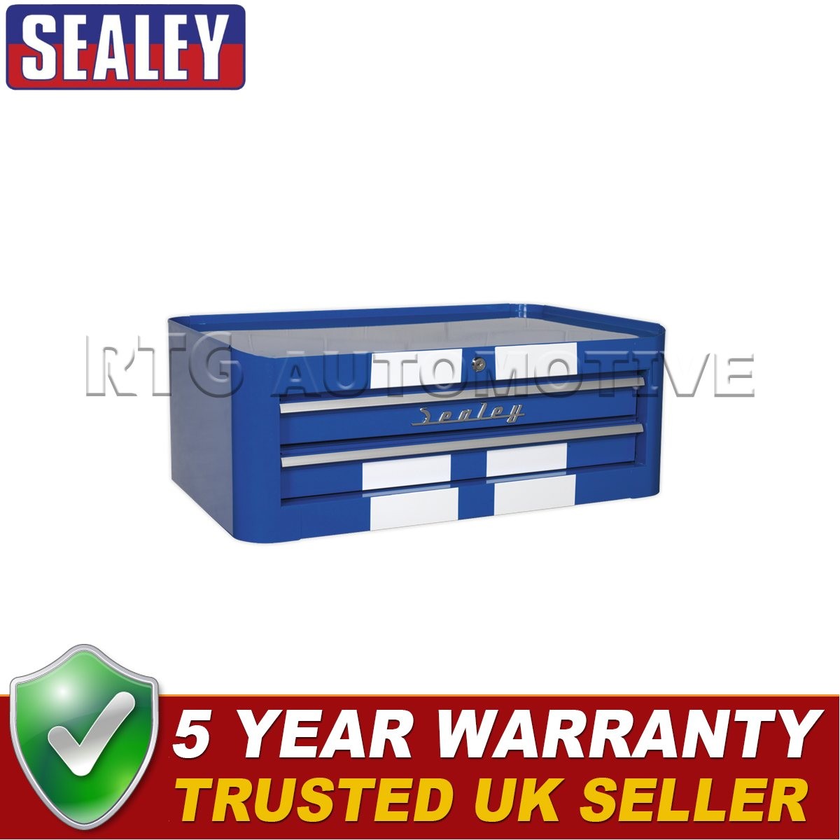Sealey Premier� Retro Style Mid-Box Tool Chest 2 Drawer Blue with White Stripes