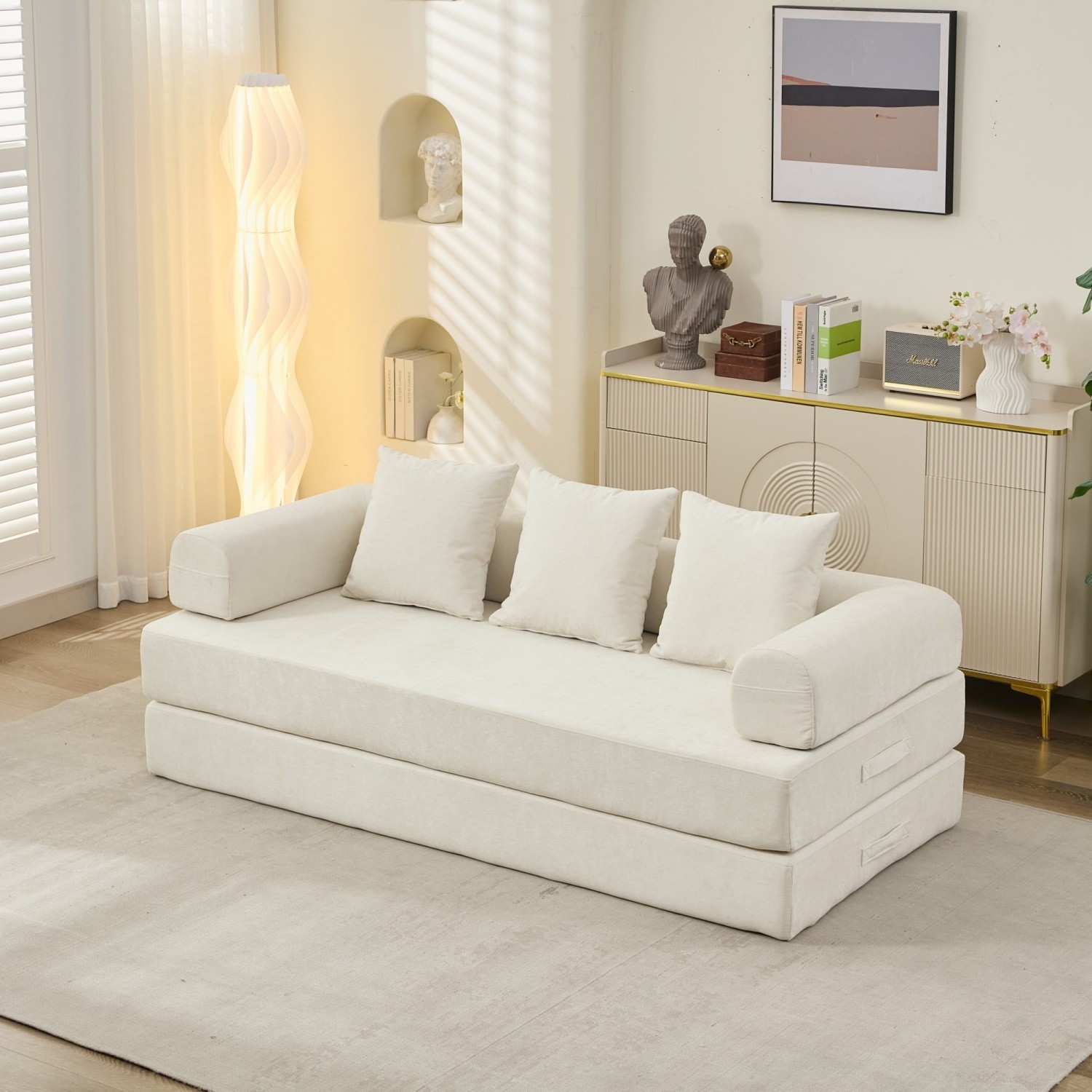 Convertible Sleeper Sofa Bed Floor Couch Sofa Chair Folding Sofa Bed w/ Pillows