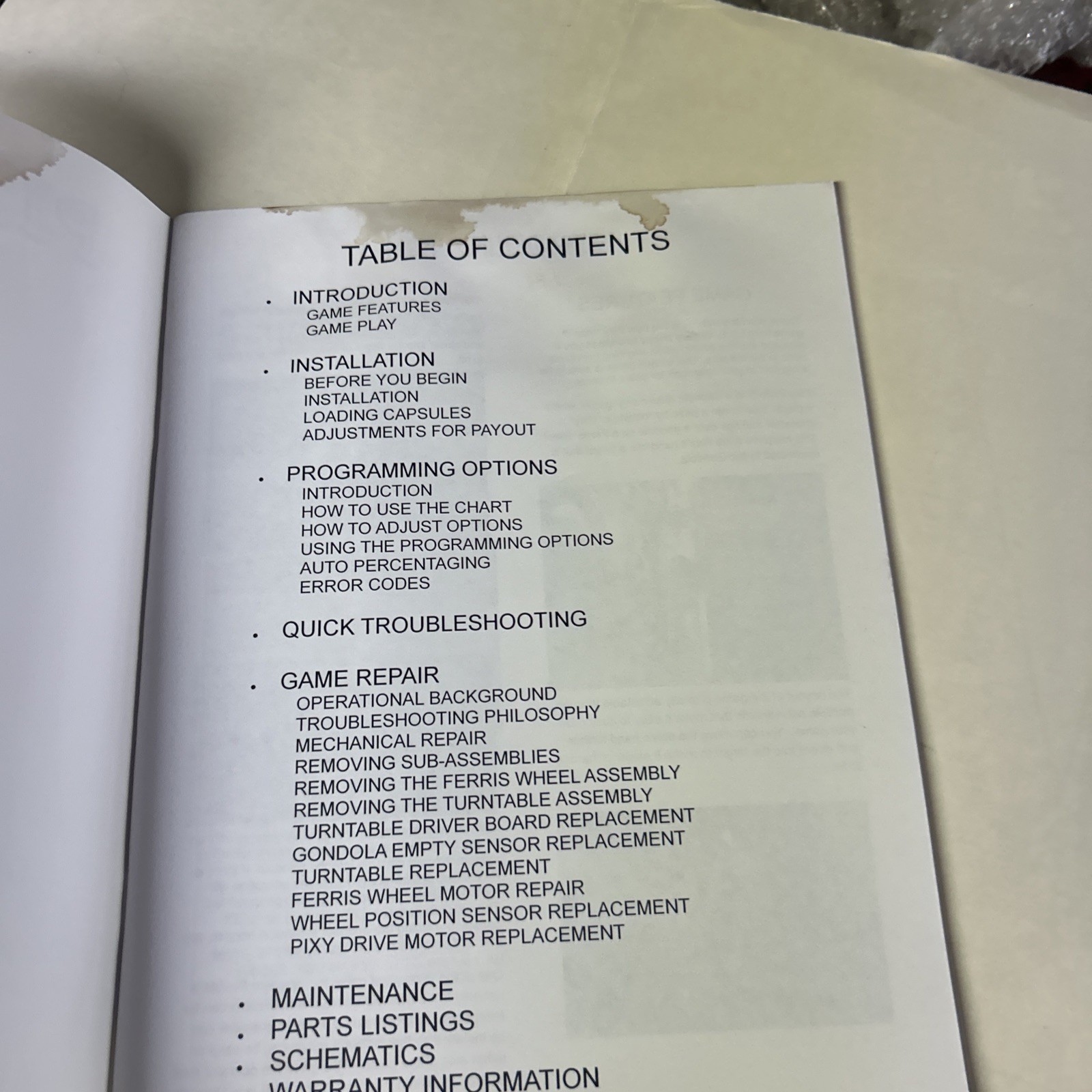 original PIXY PRIZE ICE arcade game manual