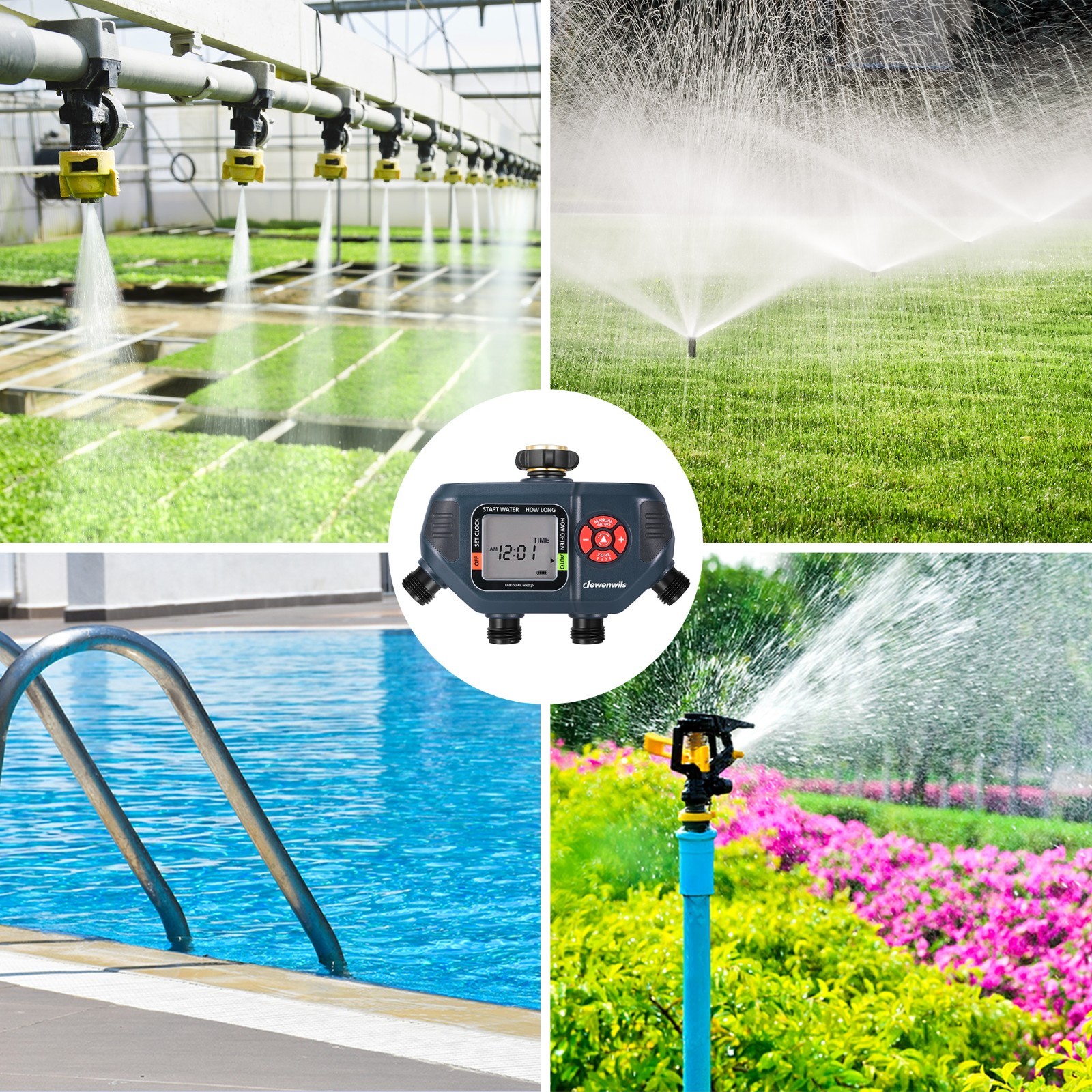 DEWENWILS Sprinkler Timer Programable Outdoor Irrigation Water Garden 4 Zone