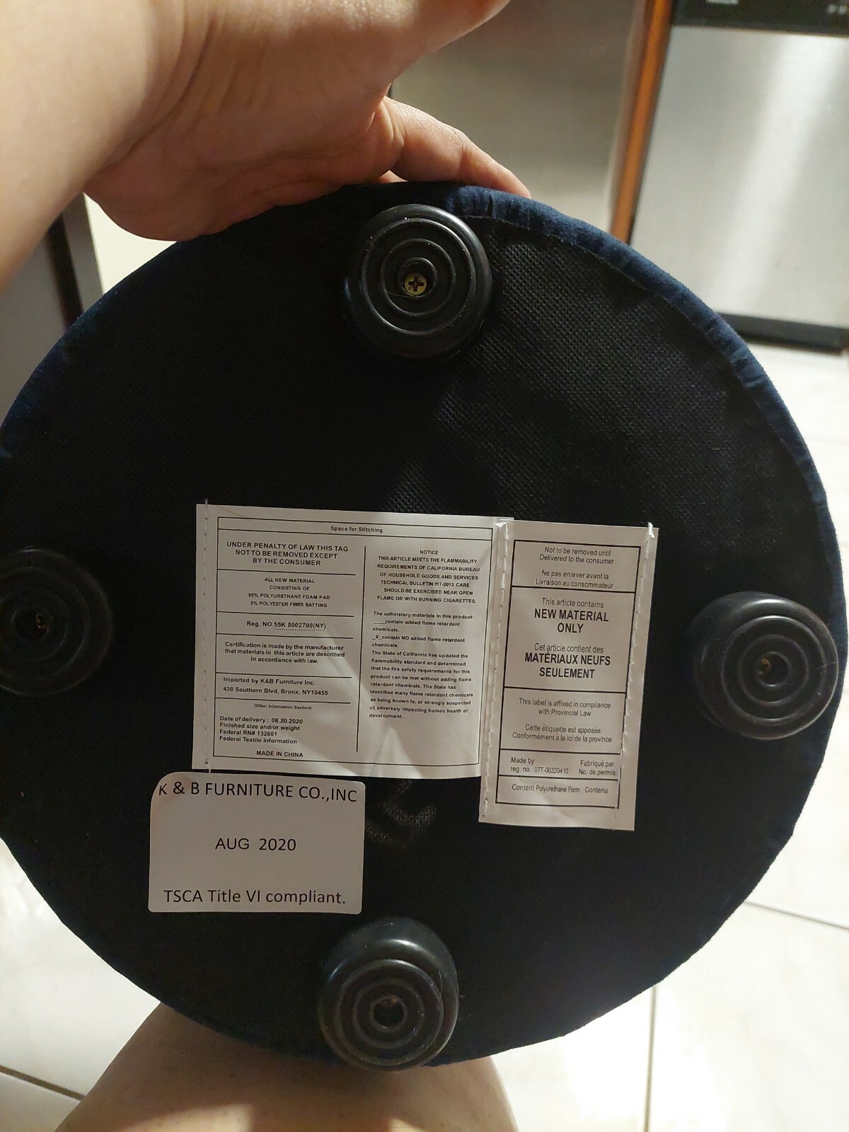 Ula Round Ottoman, Dark Blue, New