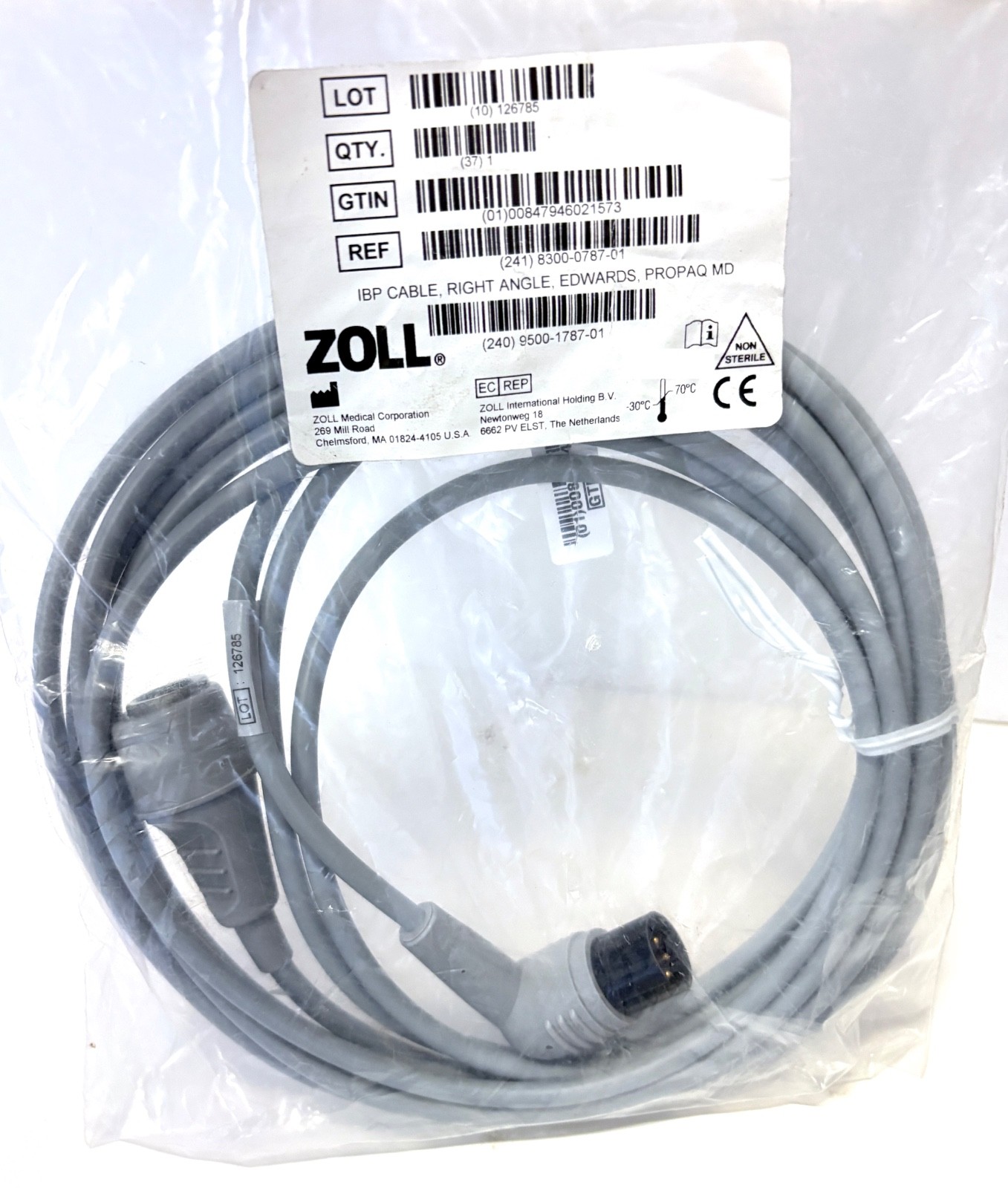 ZOLL 8300-0787-01 IBP Transducer Cable X Series Monitor, Propaq MD, Edwards