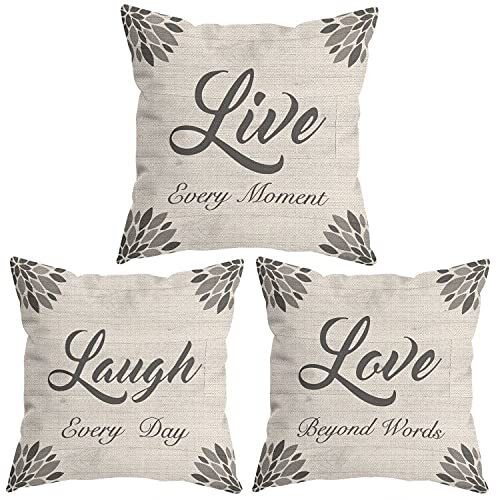 HUYAW Farmhouse Rustic Inspirational Family Quote Live Laugh Love Throw...