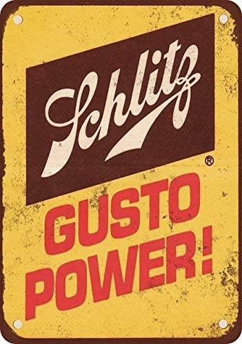 Schlitz Beer Gusto Power Vintage Look Reproduction Metal Sign, 12 x 8 Inch
