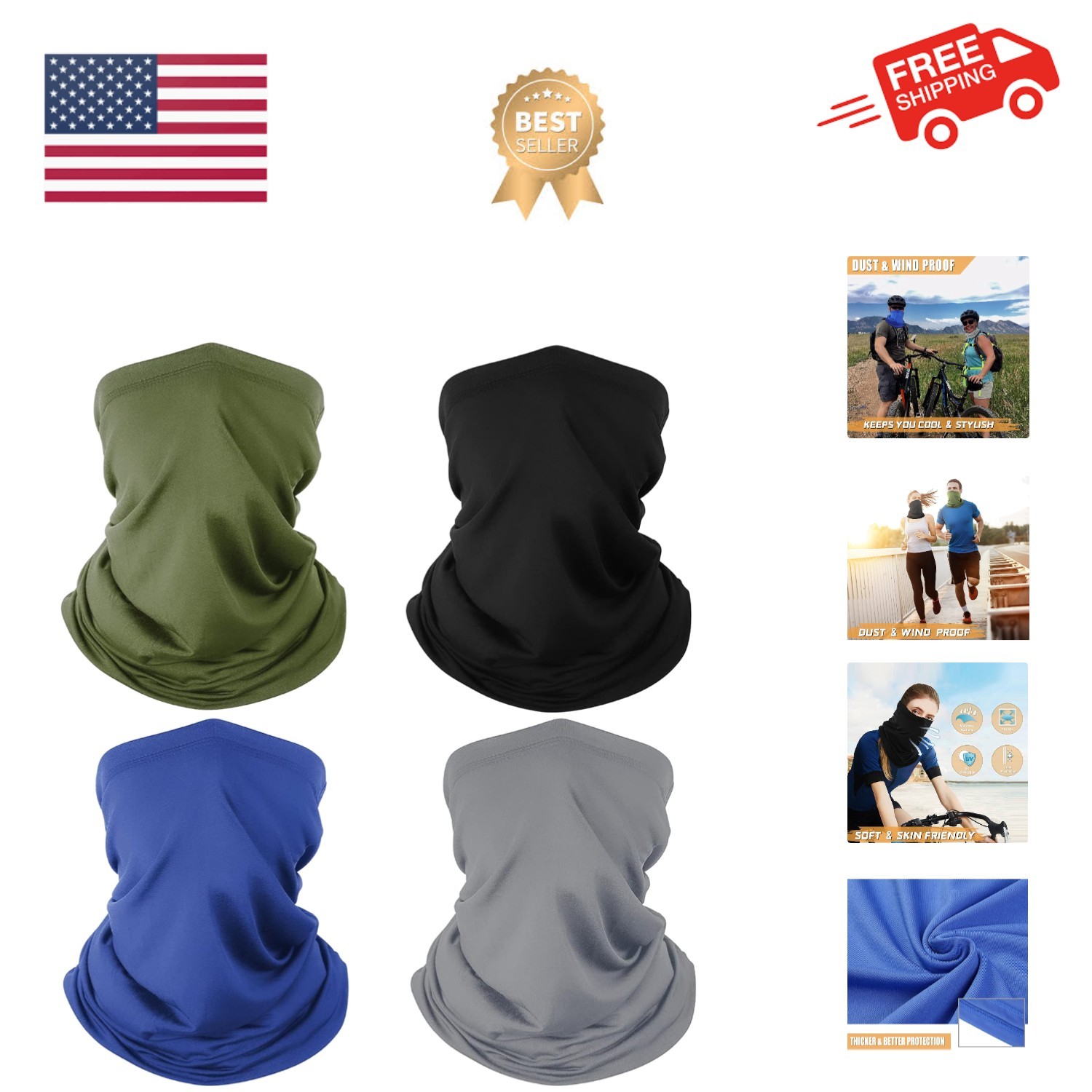 Neck Gaiter Bandana Face Mask: Sun Cooling Scarf Gator Cover Head for Men Women