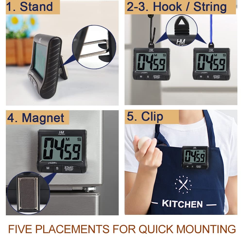 3" Large Display Kitchen Timer - Digital Timer Magnetic Back Loud Alarm On A ...