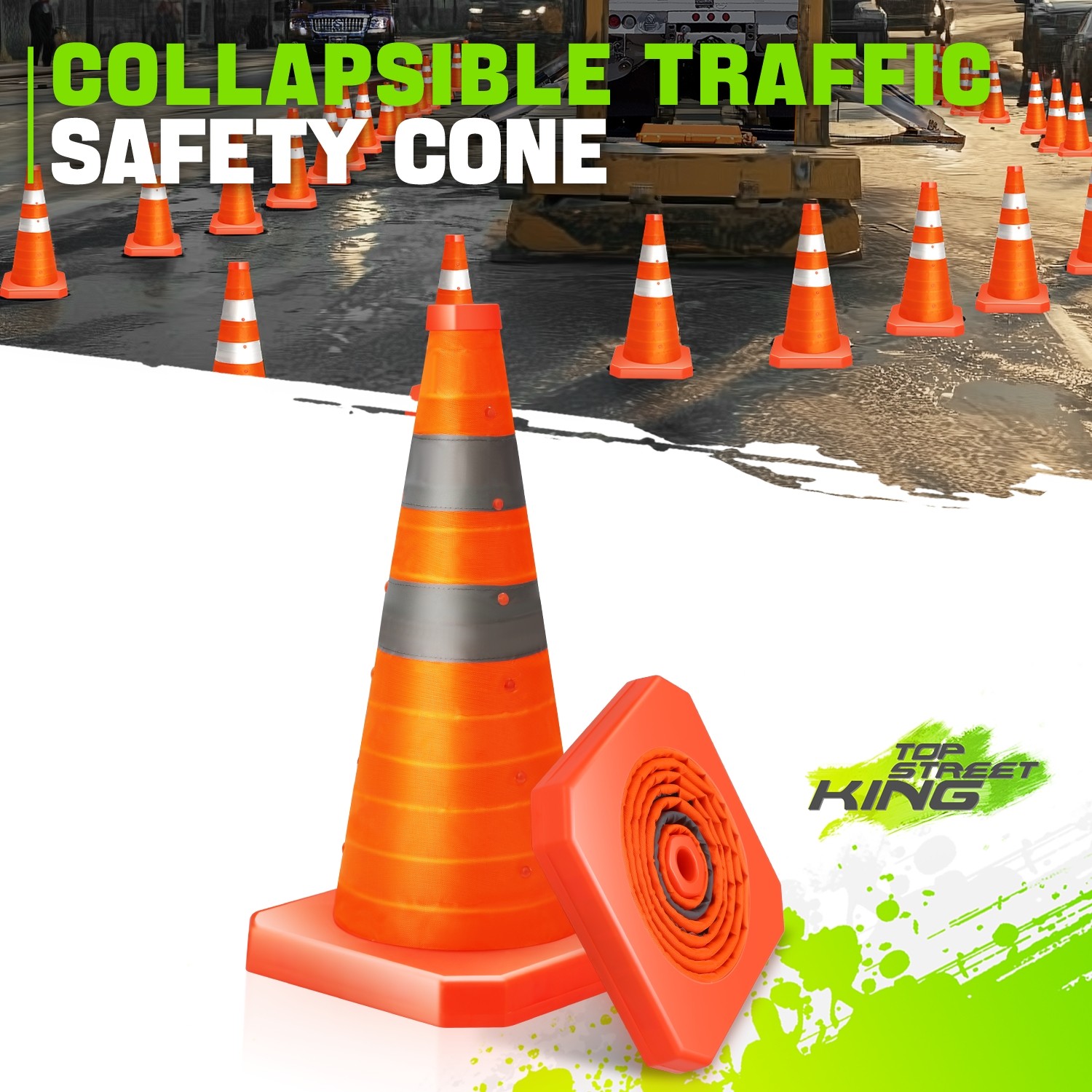 2xOrange Oxford fabric Collapsible Traffic Safety Cones 18in Park Lots Roadsides
