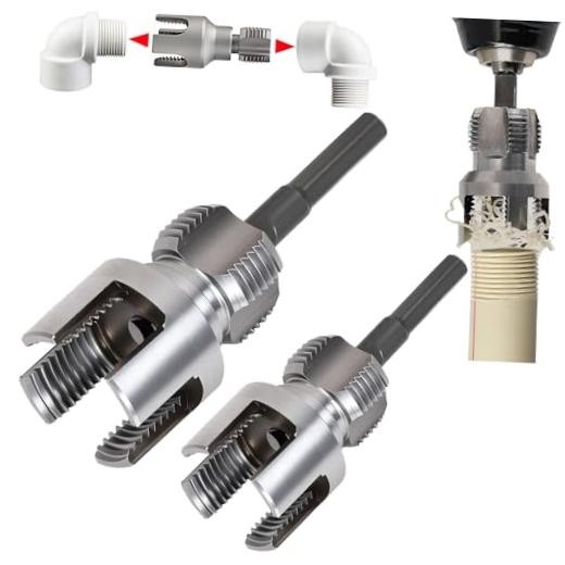 PVC Pipe Threader Kit, 3 Piece Set, 1/2" 3/4" NPT Sizes, Dual-Function 2 Pcs