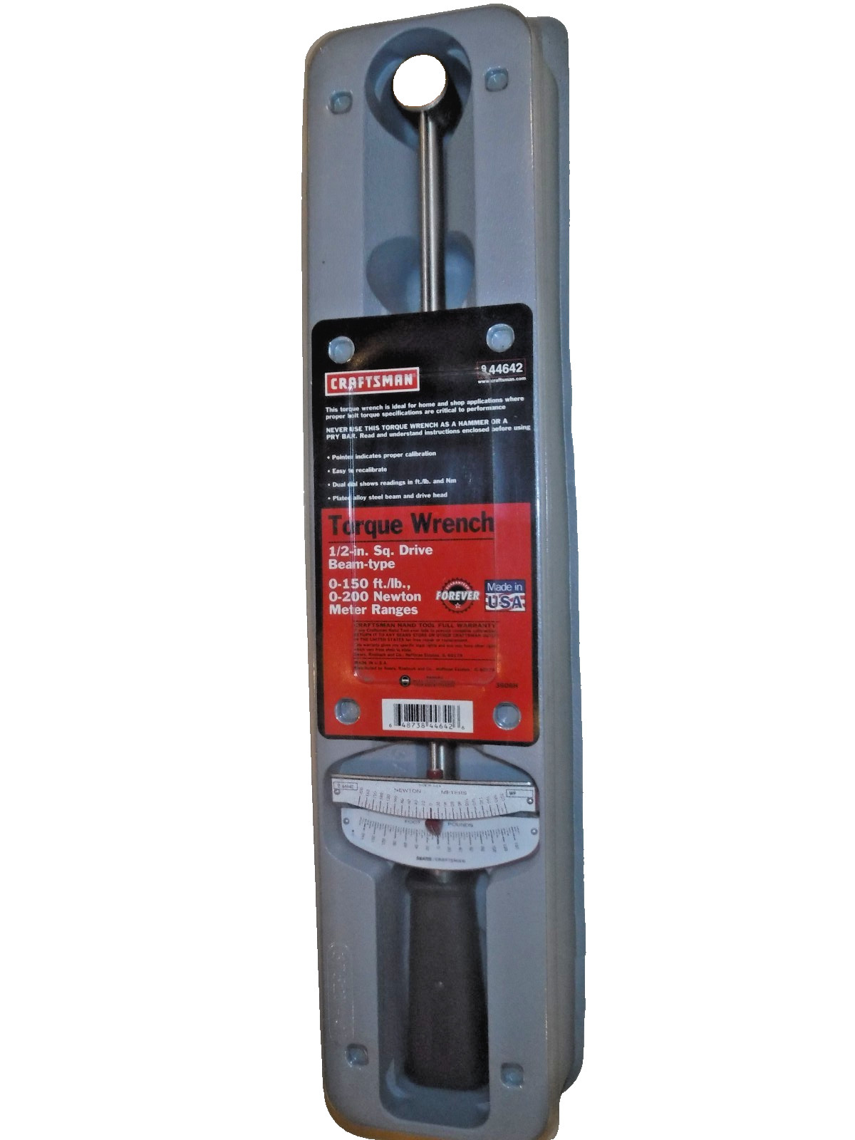CRAFTSMAN 1/2" SQ DRIVE BEAM-TYPE TORQUE WRENCH ITEM #9-44642 - NEW!