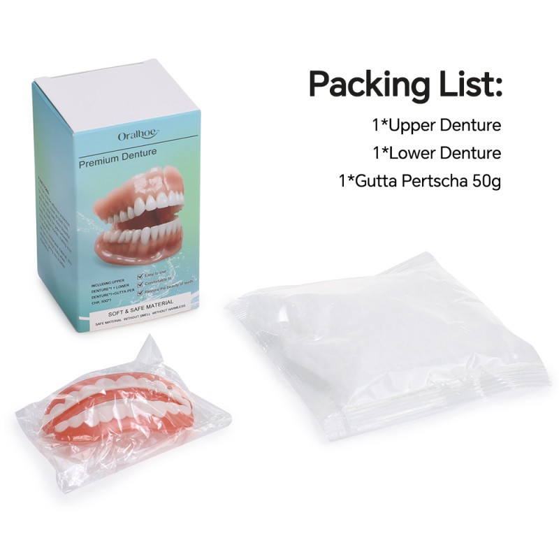 DIY Full Denture Set,Soft & Safe Moldable False Teeth Set,Upper & Lower Braces