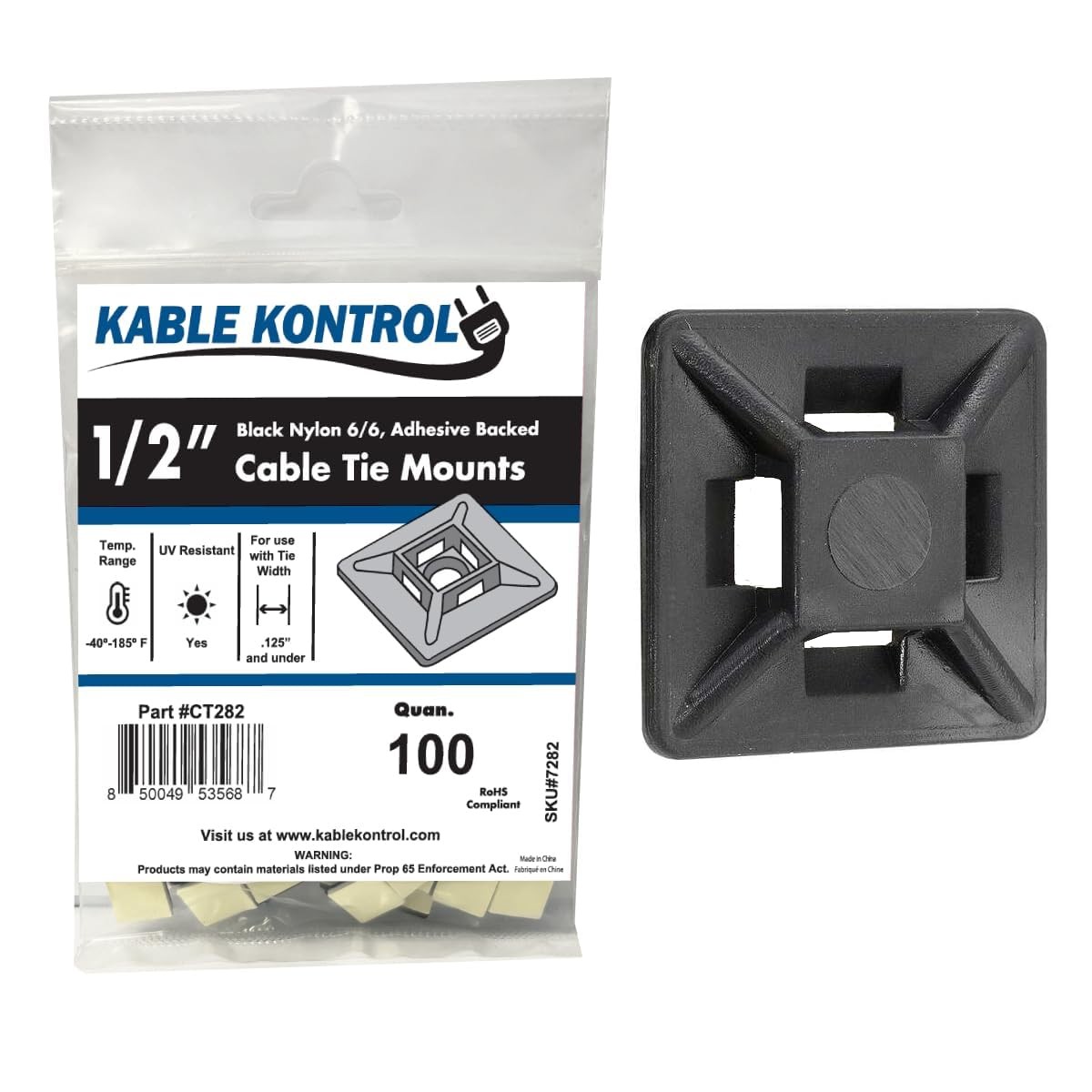 100 PCS Zip Tie Mounts 1/2 Sq Black Adhesive Backed UVResistant Nylon