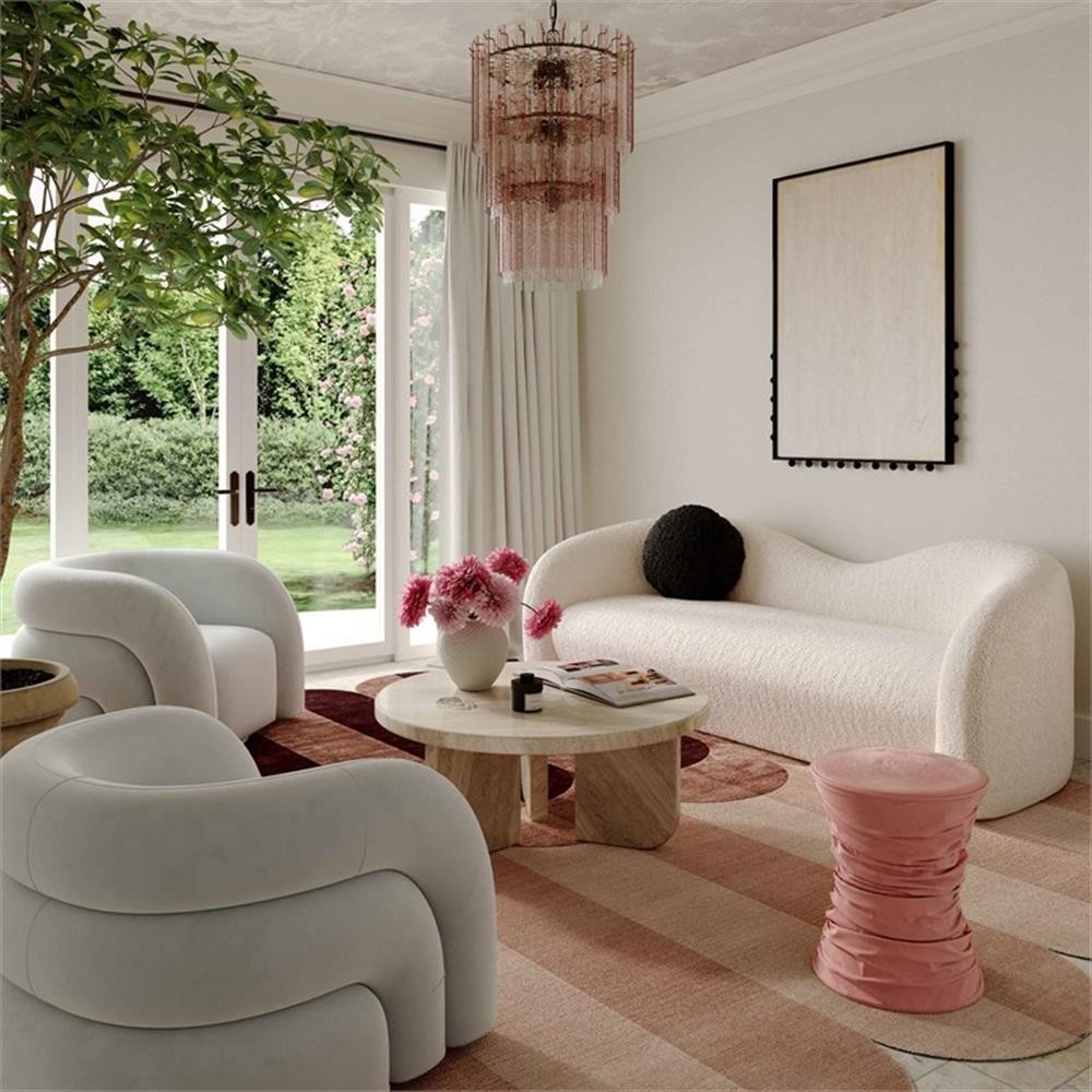 Pemberly Row Contemporary Rose Pink Ruched Velvet Adjustable Ottoman