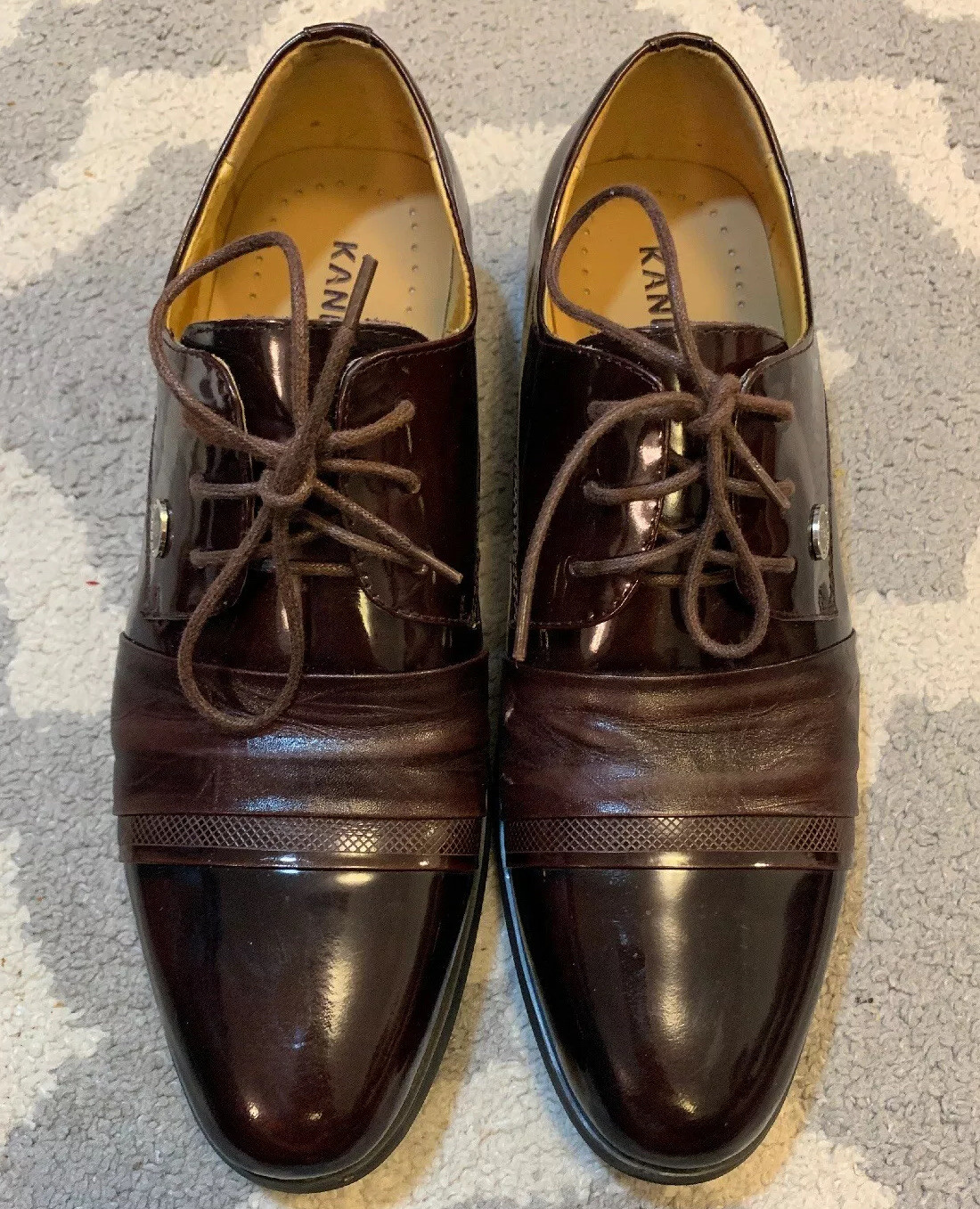 Kangnai Dress Shoes Lace Up Oxfords Leather Burgandy Brown Sz 41 US 8 EUC! C5