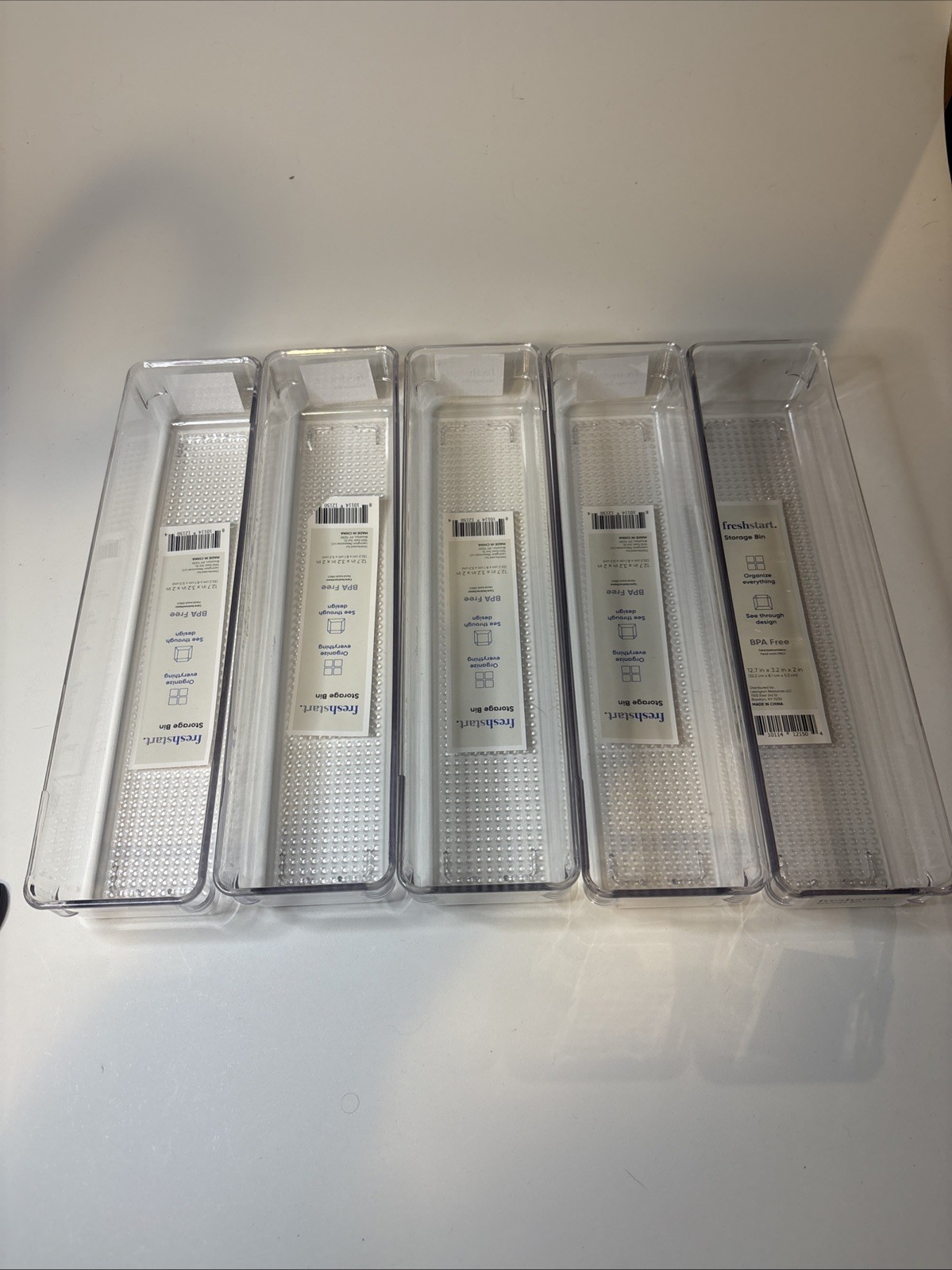 Freshstart Storage Bins Clear Set Of 5, 12.7" X3.2" X2" Fridge Organization