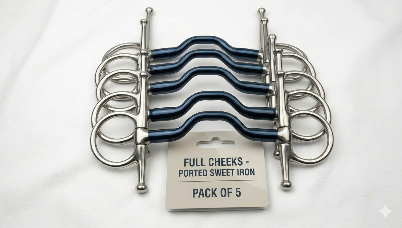 Pack Of 5 Full Cheek Blue Sweet Iron Fulmer Ported Horse Snaffle Bit Size 5"