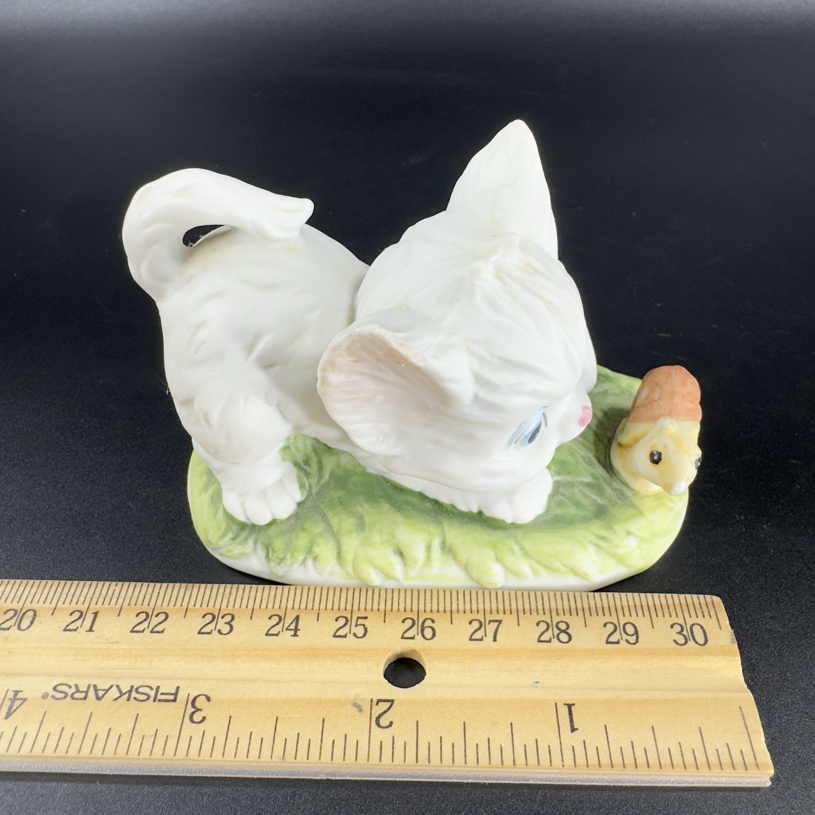 Vintage Lefton China White Kitten And Snail Ceramic Whimsical Figurine Decor VTG