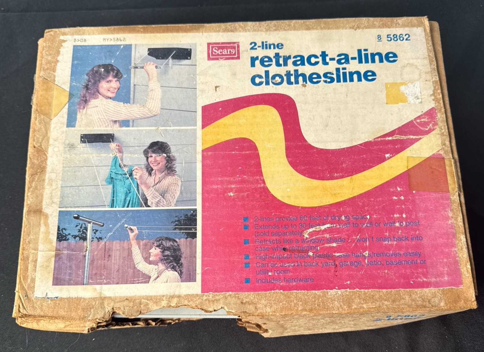 Vintage Sears Retract A Line Clothesline In Original Box 8-5862 Unique Model