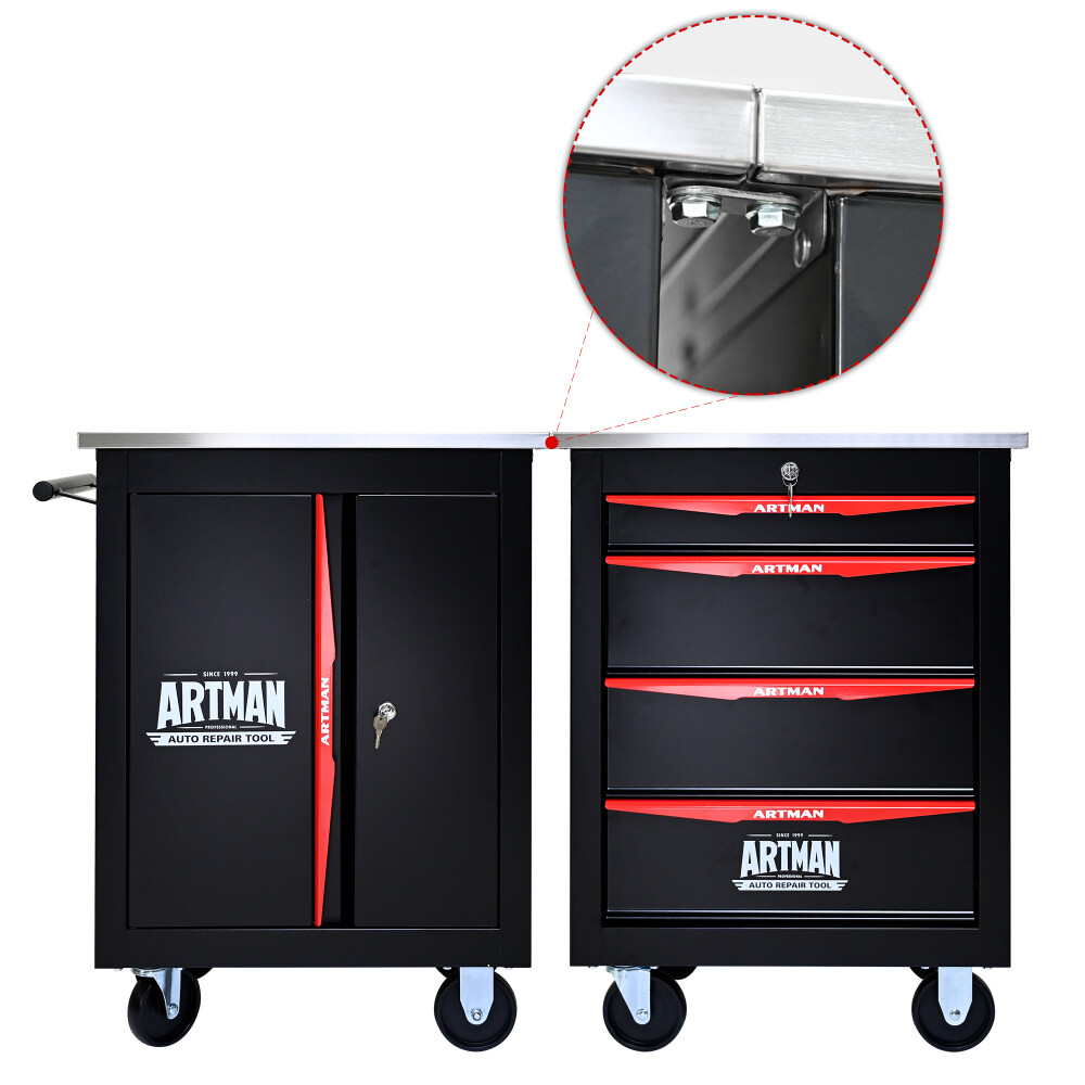 Double-Door Clapboard Multi-Function Tool Cart with Metal Back Panel & Wheels