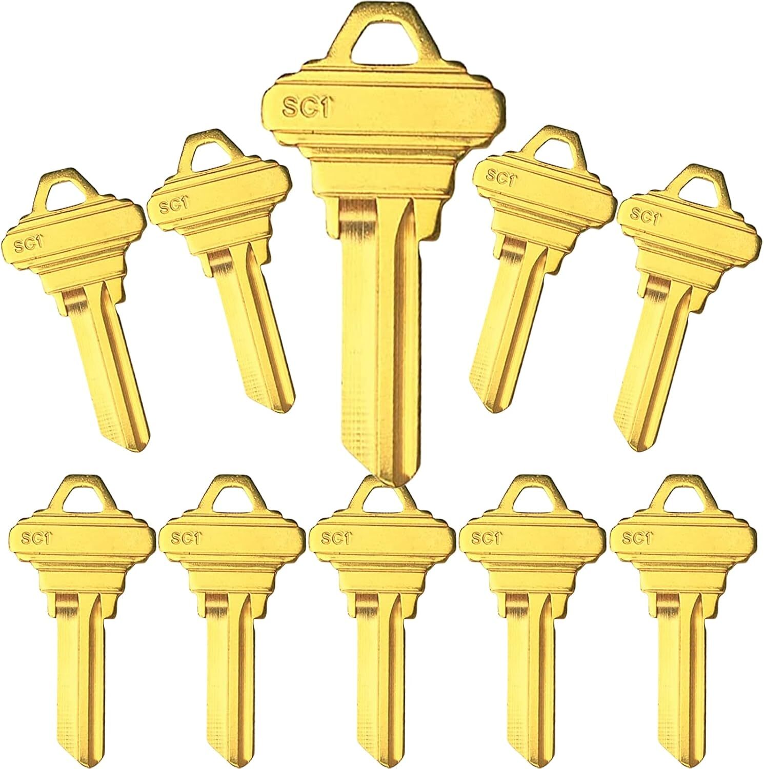 10PCS Brass Finish Key Blanks, SC1 Uncut Blank Keys